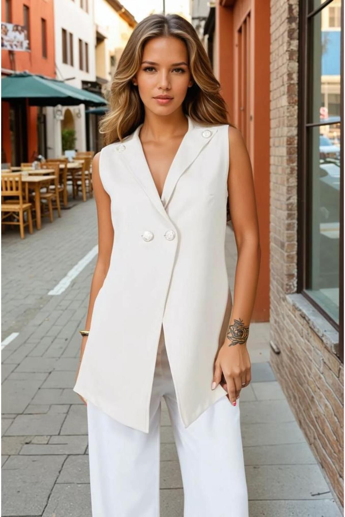 Pasaklı Giyim-Women's Cream New Season Atlas Sleeveless Vest 3706300 1
