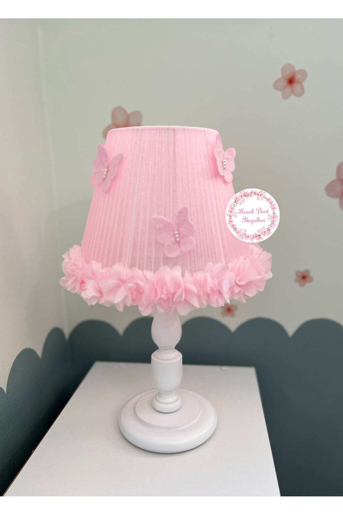 Keçeli parti hayalleri Bebek çocuk odası abajur pembe kelebekli fotoğrafı 3 (önizleme)