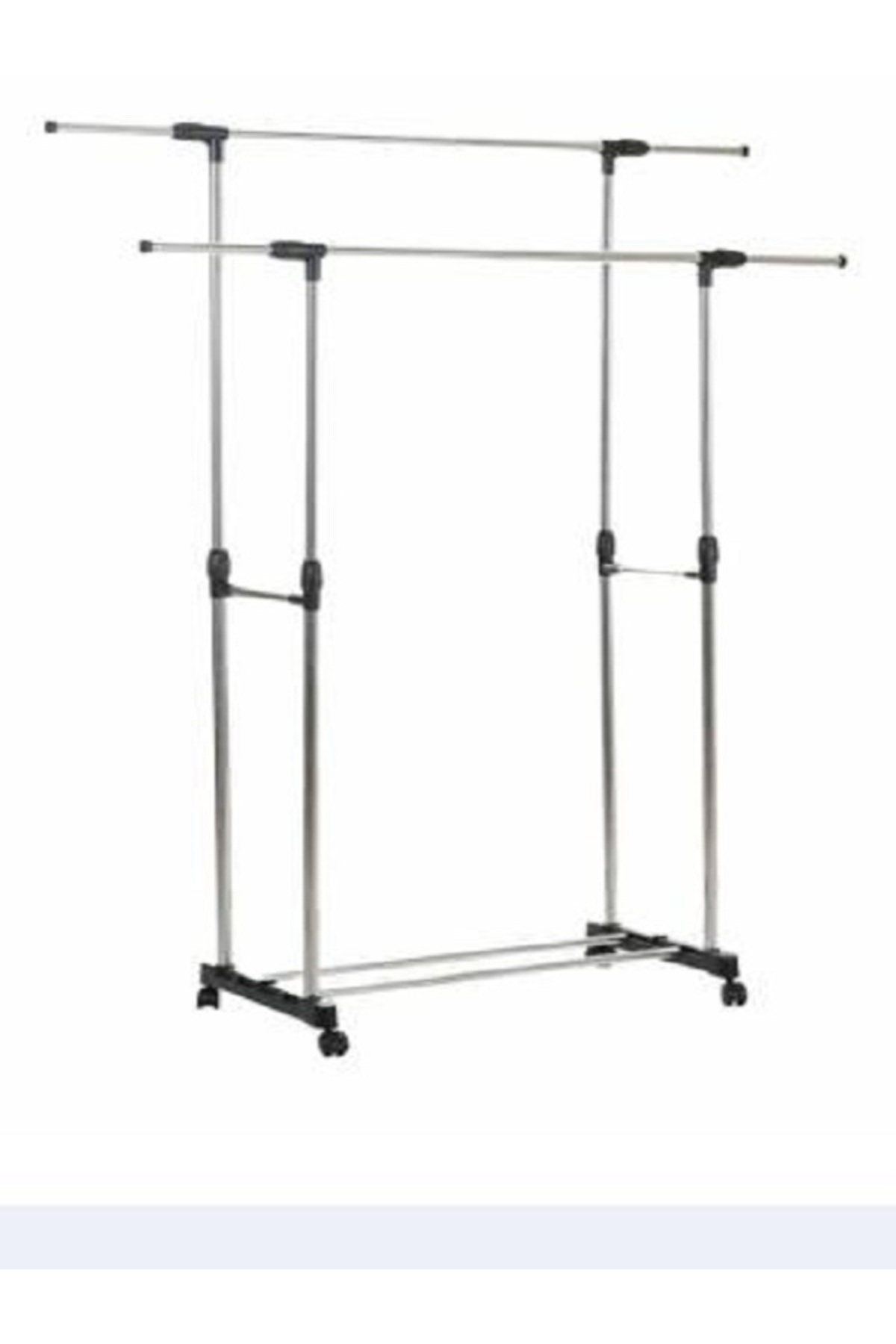 شماعة ملابس مزدوجة القطب محمولة قابلة للتمدد، ستانلس ستيل، فضي :