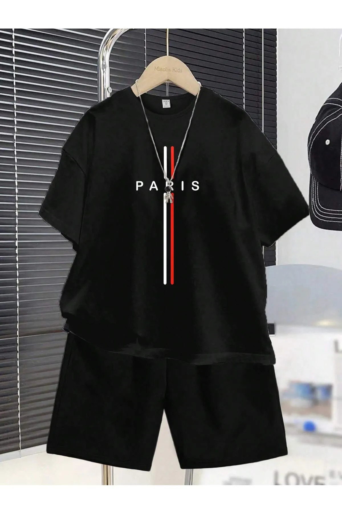 SS SİNSER Children's “Paris” Special Printed Crew Neck T-Shirt - Shorts Set