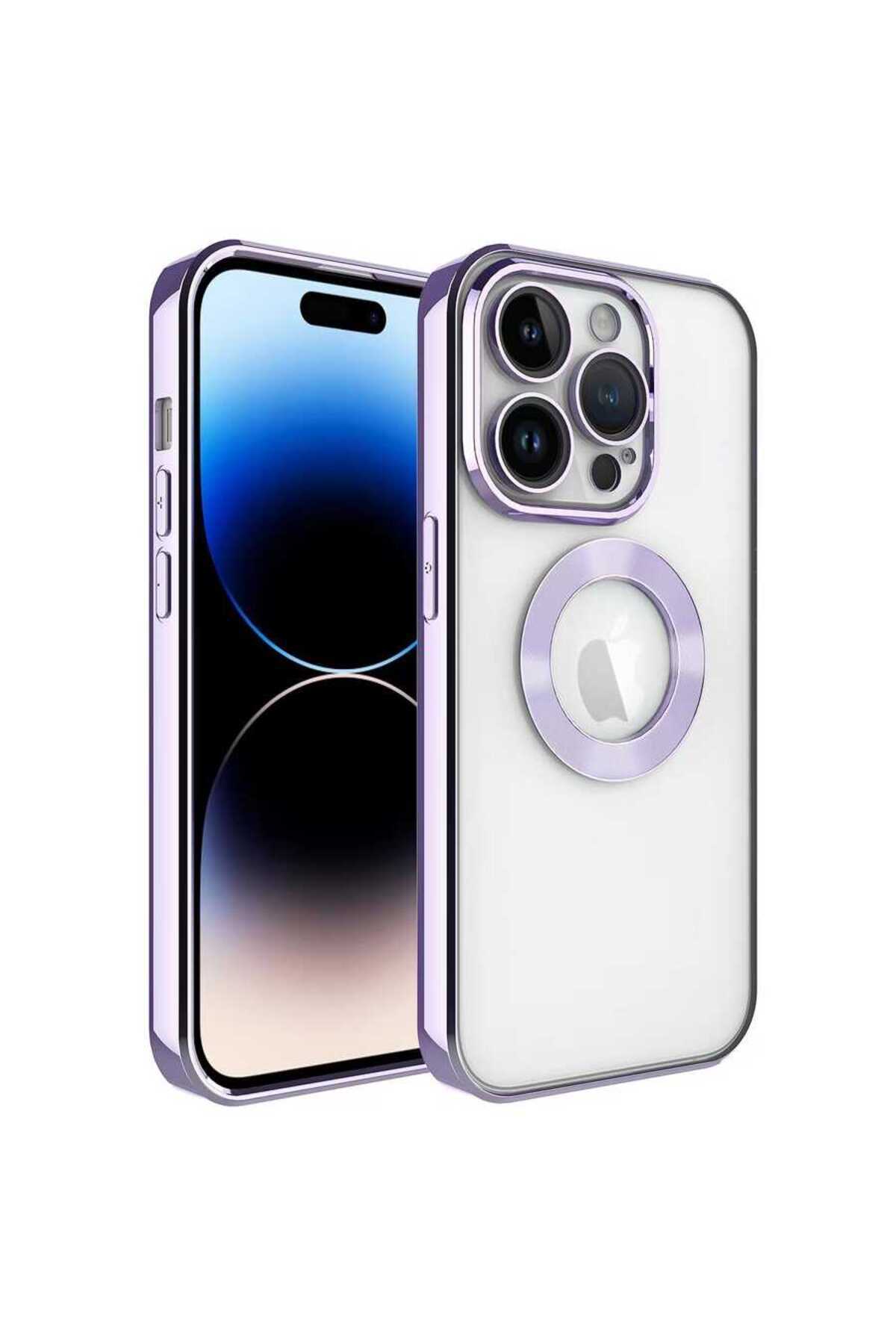 Apple iPhone 14 Pro Case Transparent Back Edges Platinum Plated Shows Phone Logo