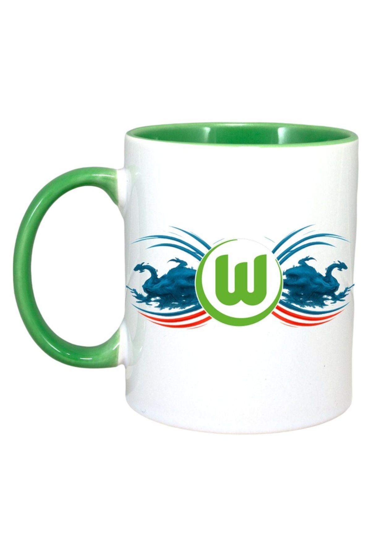 INOVATIX Cana Alba Personalizata, Vfl Wolfsburg Germania, Maner Si Interior Verde, . 330ml - One Size