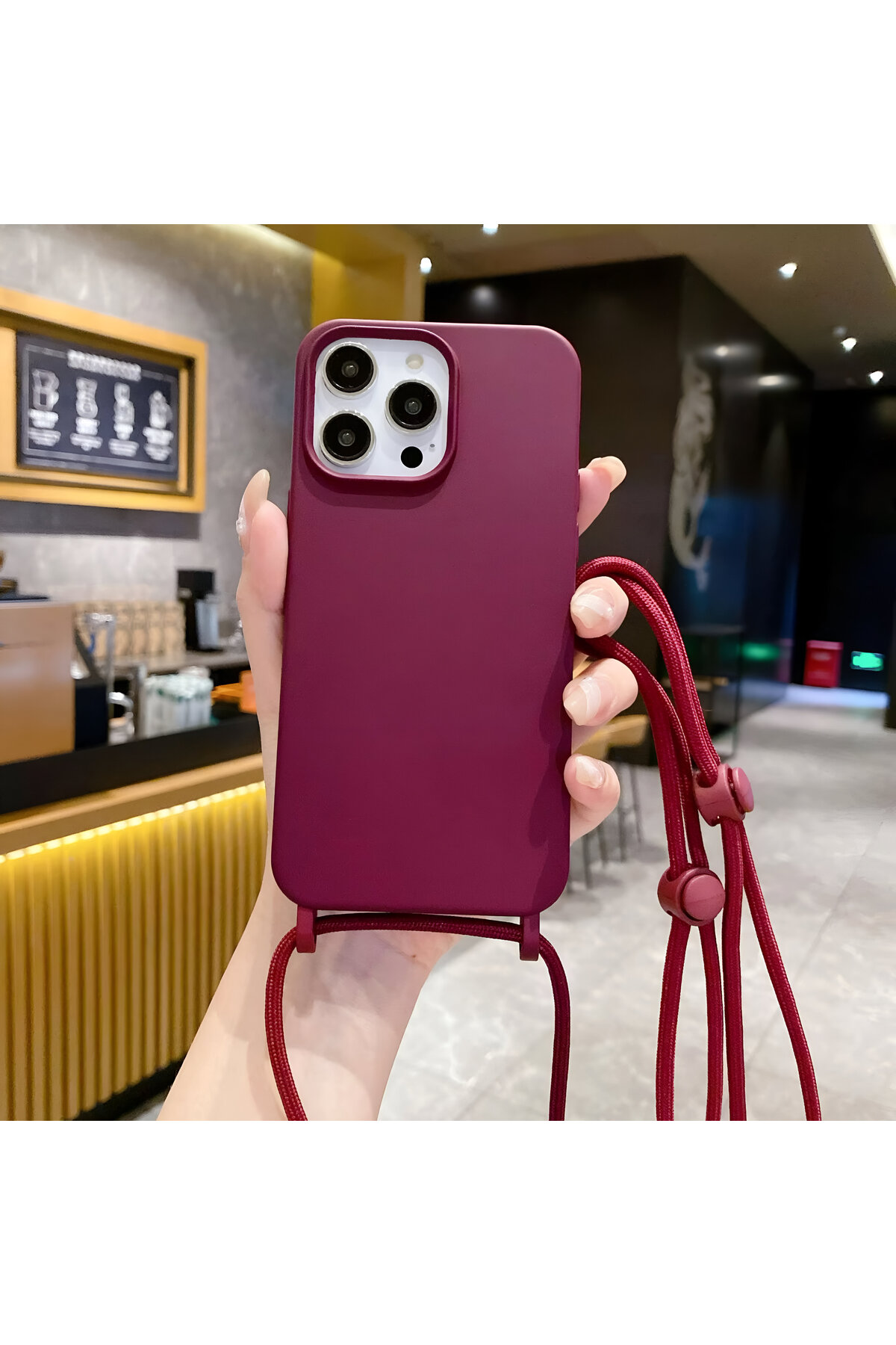 Iphone 16 (6.1 inch) Compatible Velvet Silicone Launch Case with Drawstring Neck Strap