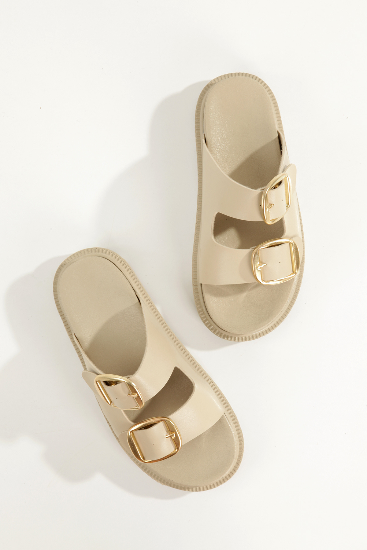 PAYZİN-'' Si̇lvi̇e'' Skin Skin Gold Color Double Buckle Skin Sole Slippers New Season 4