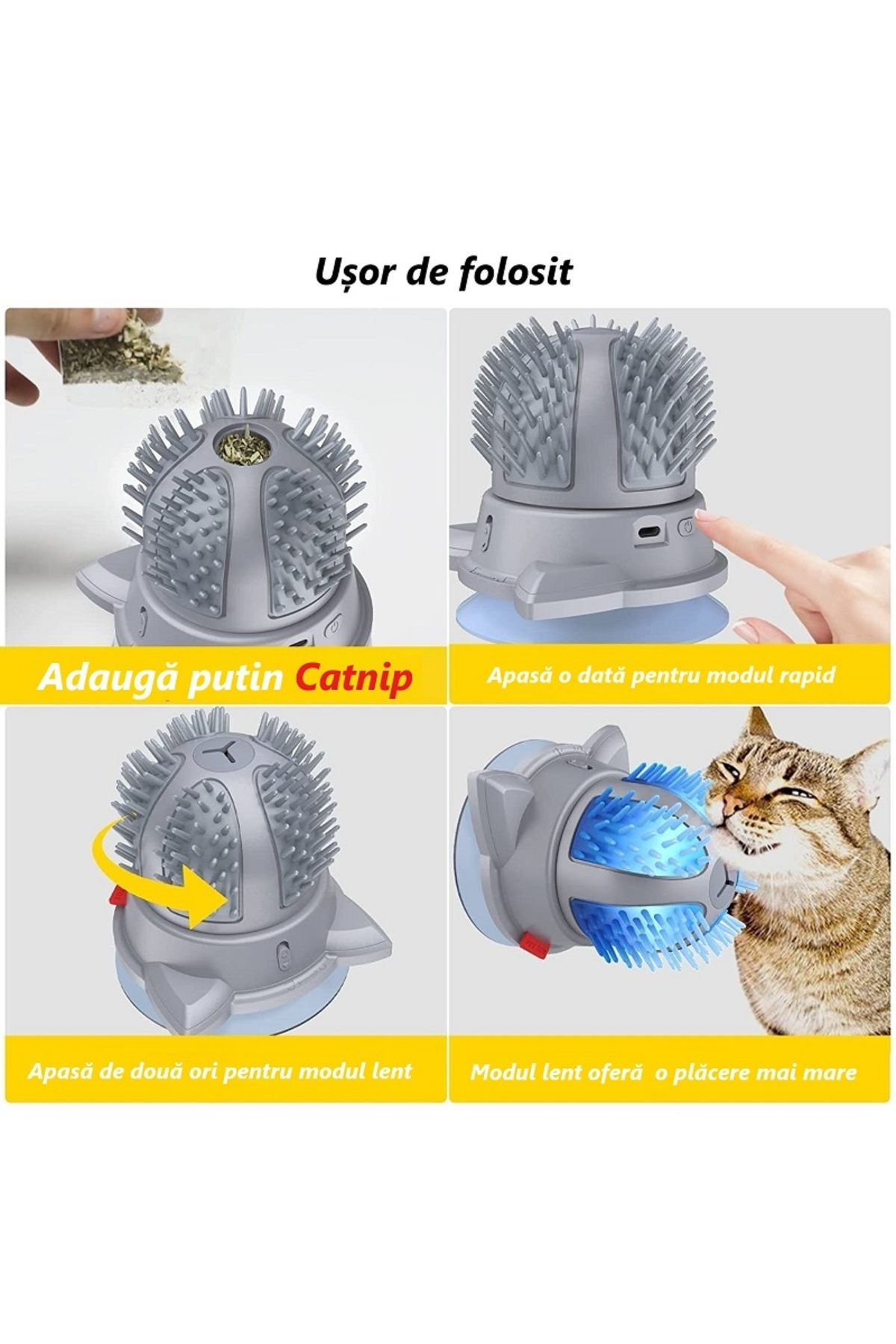 Lucmark-Electric cat brush, 2 speeds, Self-cleaning, Interactive toy, LED lights, Catnip 7g, 4