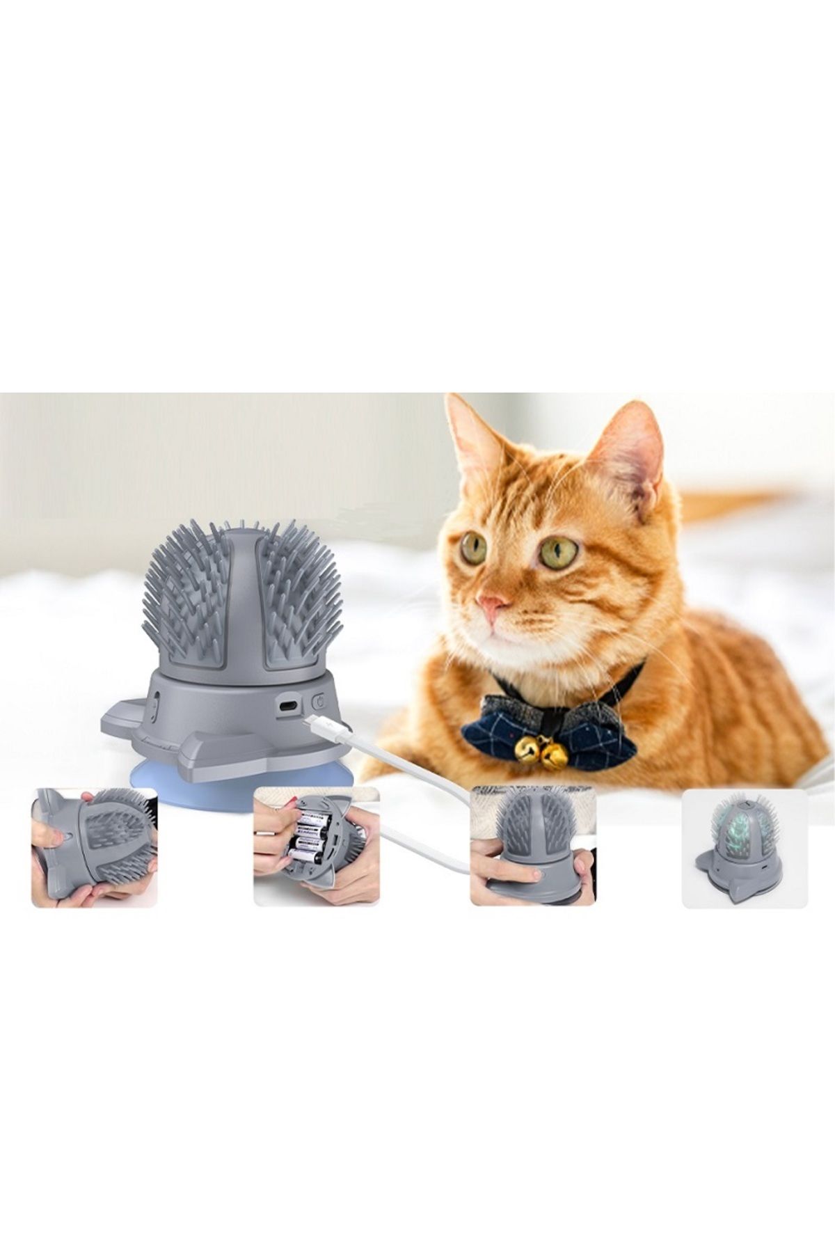 Lucmark-Electric cat brush, 2 speeds, Self-cleaning, Interactive toy, LED lights, Catnip 7g, 6
