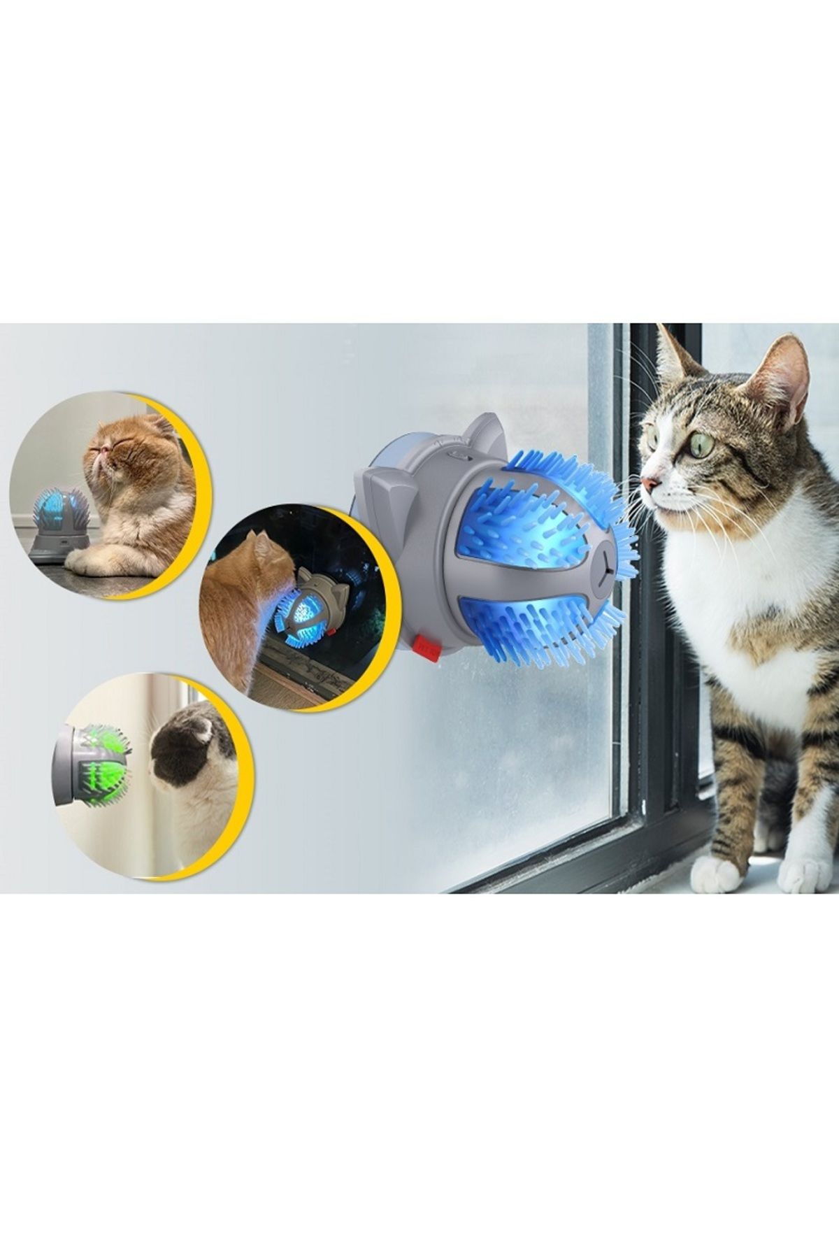 Lucmark-Electric cat brush, 2 speeds, Self-cleaning, Interactive toy, LED lights, Catnip 7g, 5