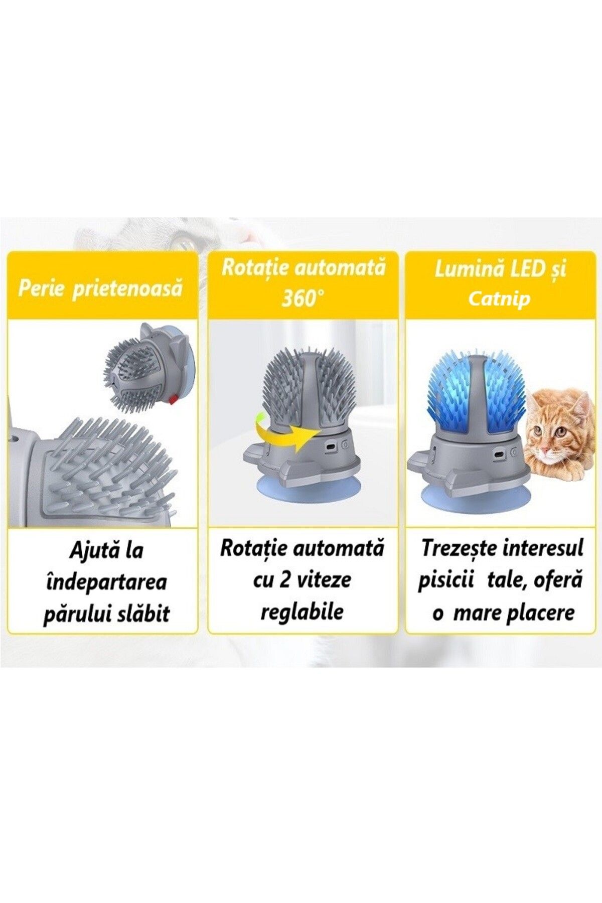 Lucmark-Electric cat brush, 2 speeds, Self-cleaning, Interactive toy, LED lights, Catnip 7g, 3