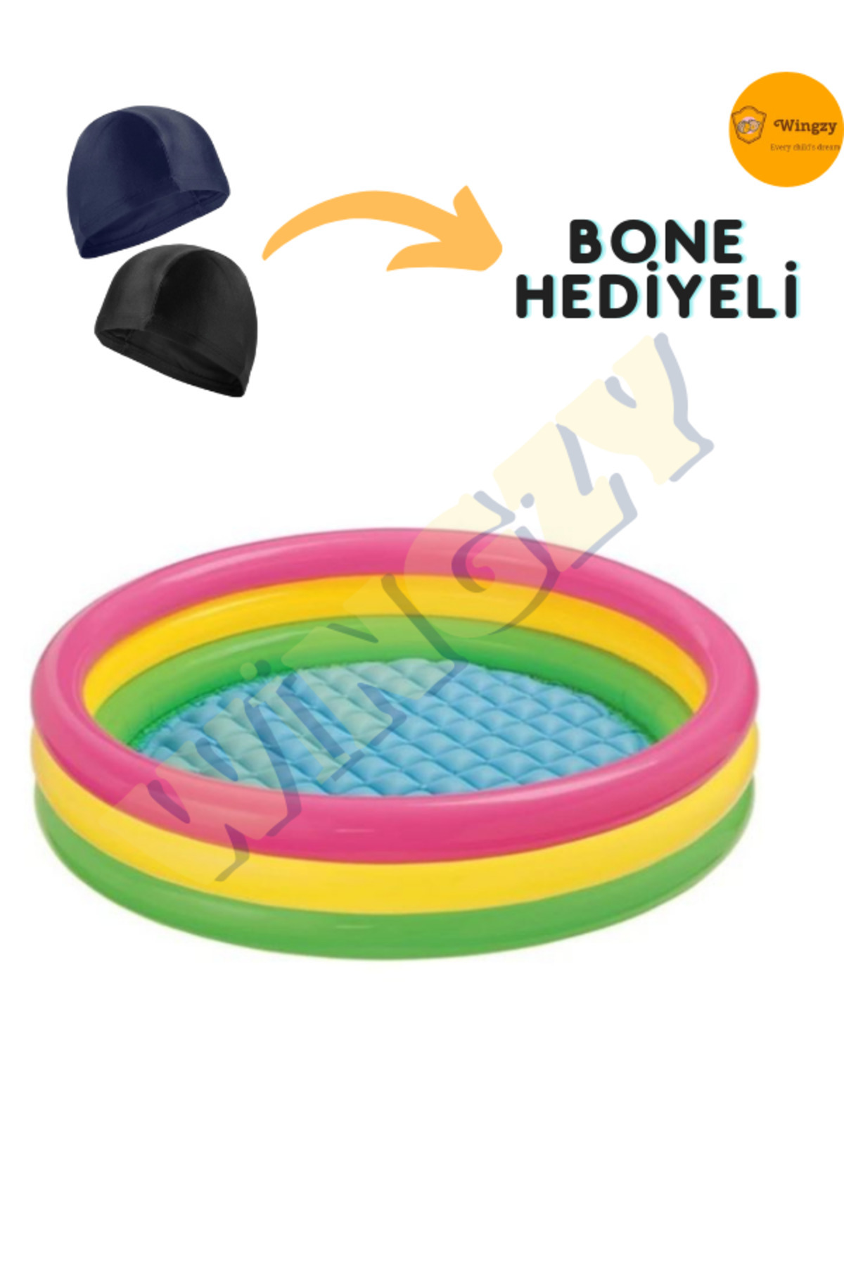 Renkli 3 Boğumlu Bebek Havuzu 86x25 cm, Hediye BONE ile keyifli serinleme