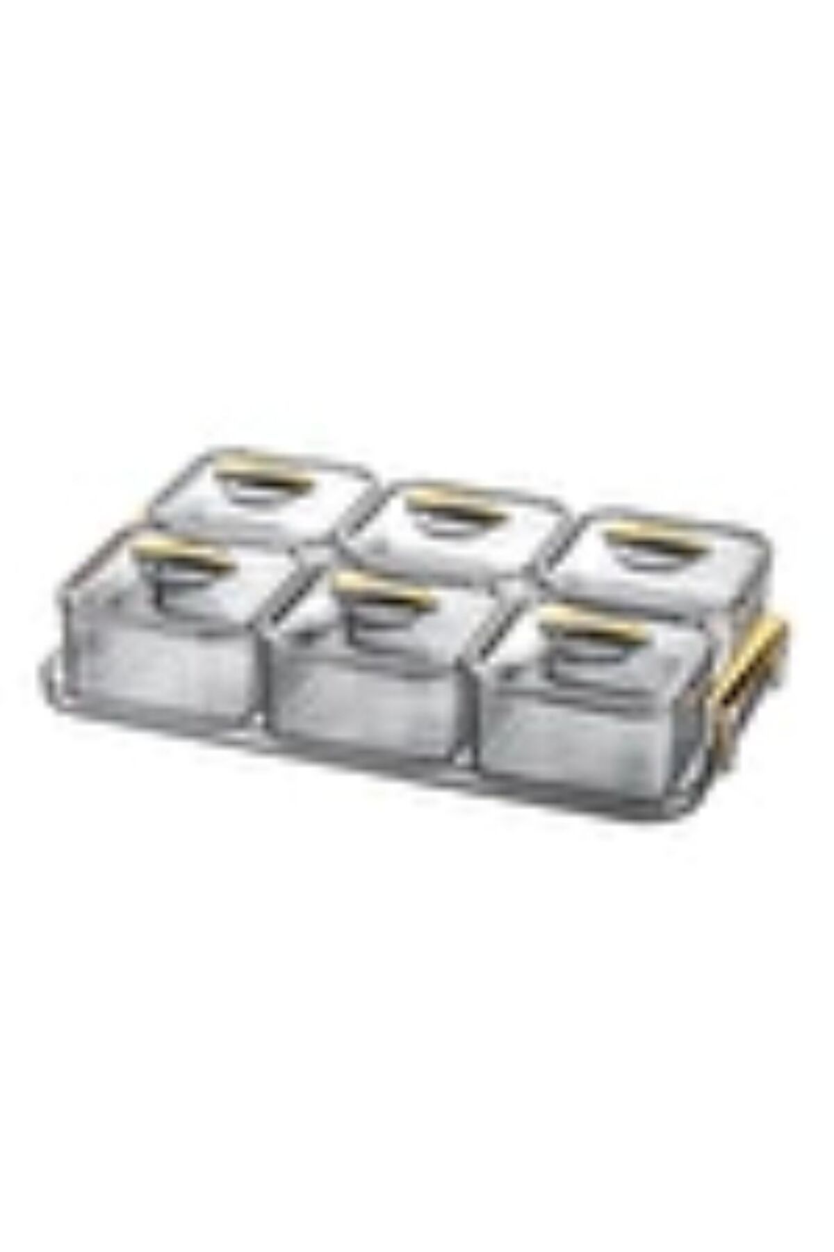 Leony-6 Compartment 13 Piece Breakfast Set with Gold Handle Tray / Storage Container Set 3