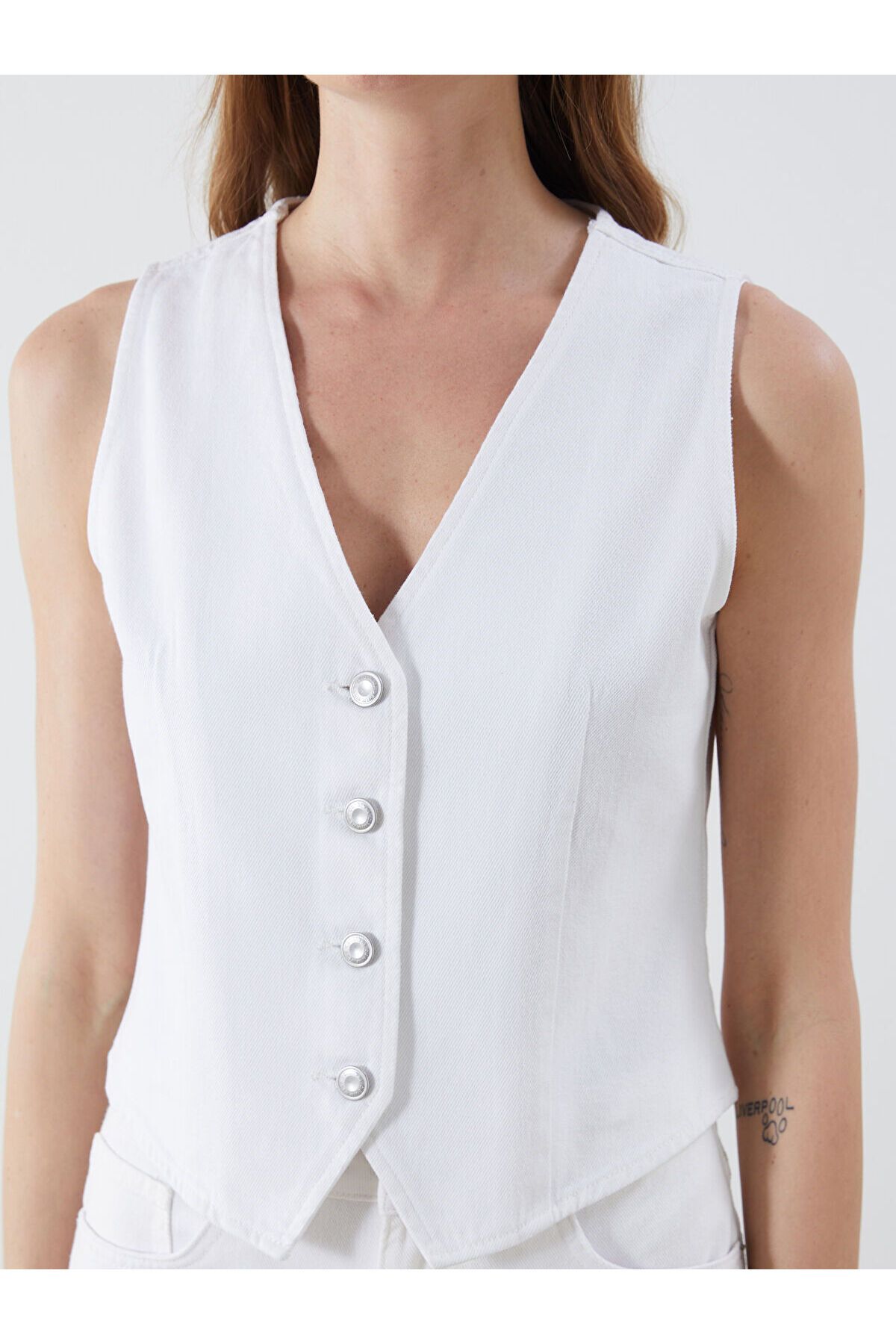 LC Waikiki-New Season V-Neck Women's Jean Vest - S5Qf09Z8 4