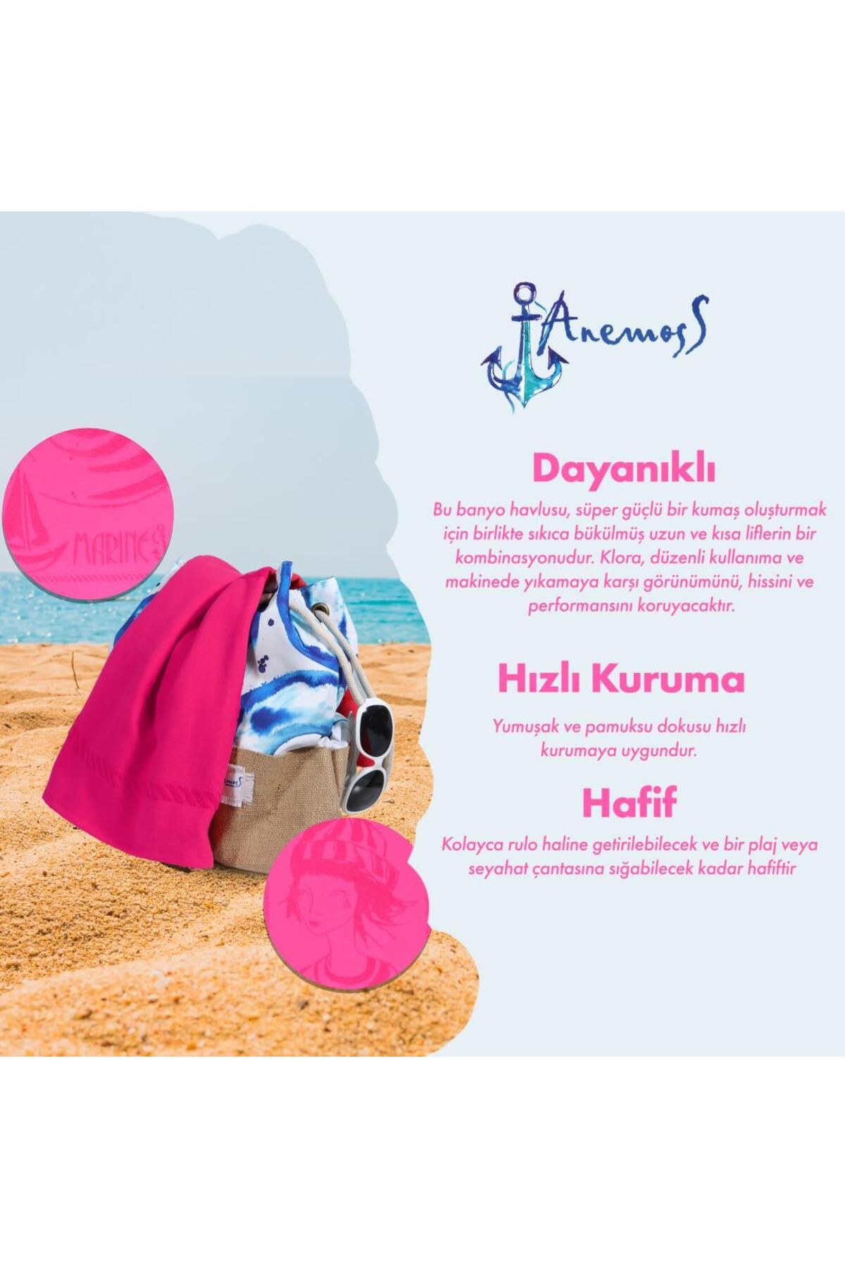 ANEMOSS-Dievčenská plážová osuška Sailor, ružová 1