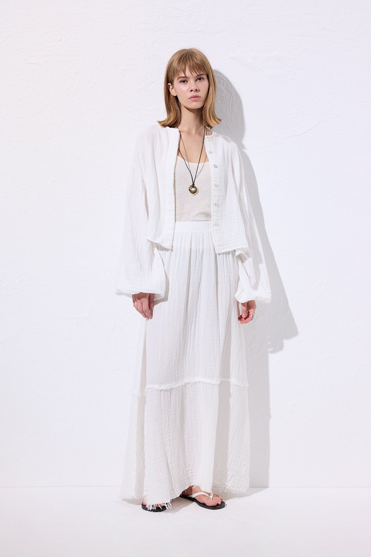 Manuka-Muslin Fold Wide Skirt Ecru 3