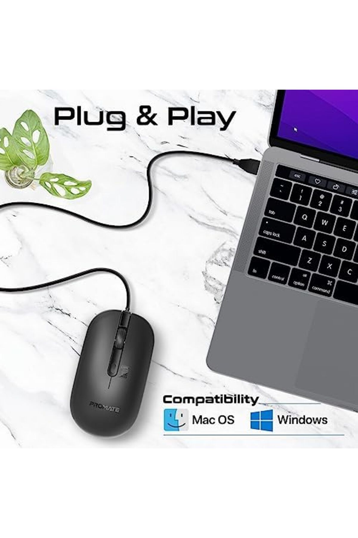 Promate-Wired Mouse with 6 million Keystrokes, Adjustable 2400DPI, 4 Programmable Buttons, 1.5m Cord 6