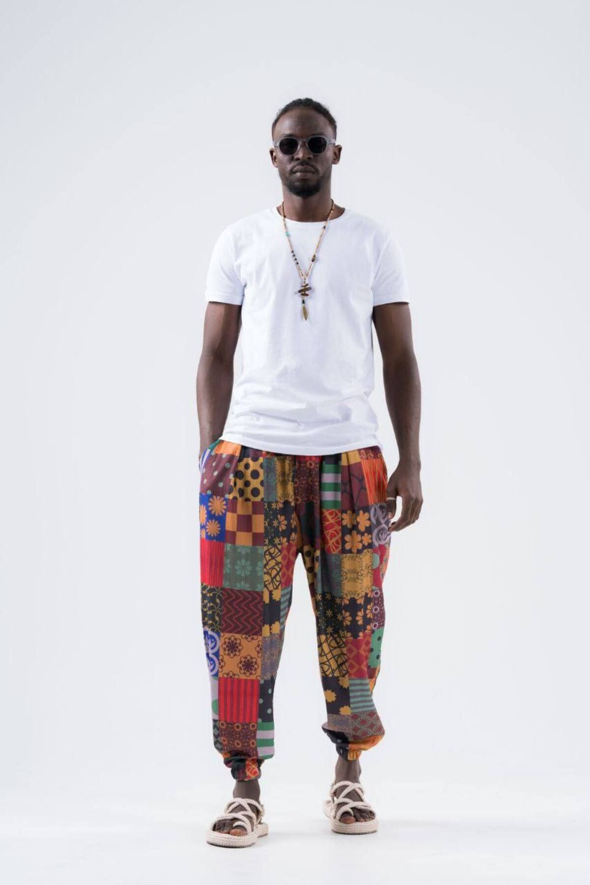 SUPERBLUE-Men's Patterned Colorful Baggy Jogger Baggy Trousers 3