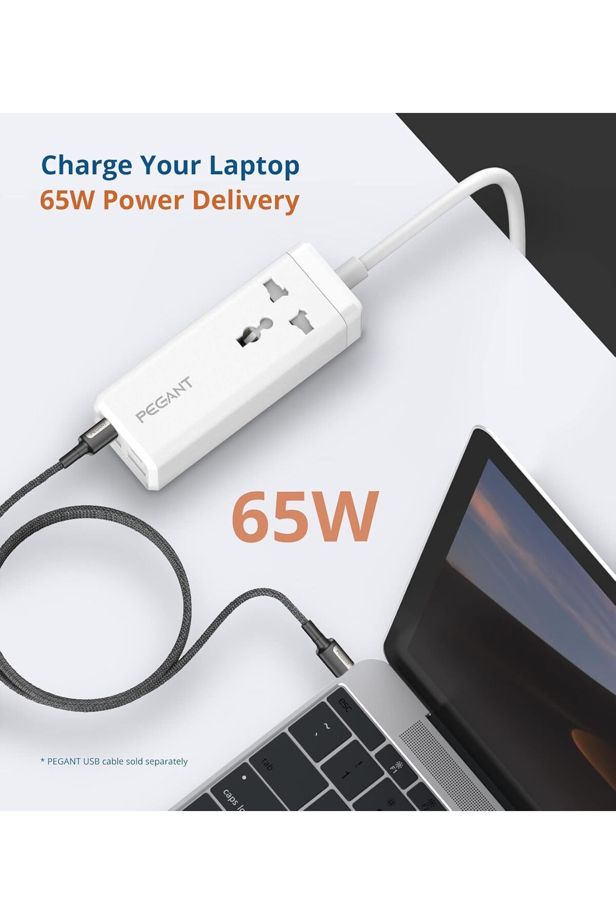 Generic-وصلة طاقة PEGANT 65 واط 2 متر مع محول شاحن سريع USB بأربعة منافذ مقبس عالمي + 2 منفذ USB-C P 7