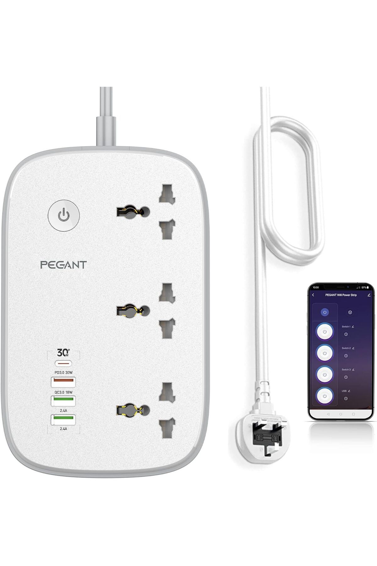 Generic-PEGANT Wifi Smart Power Strip Extension Cord Surge Protector Socket Multi Plug, Compatible with Alex 1