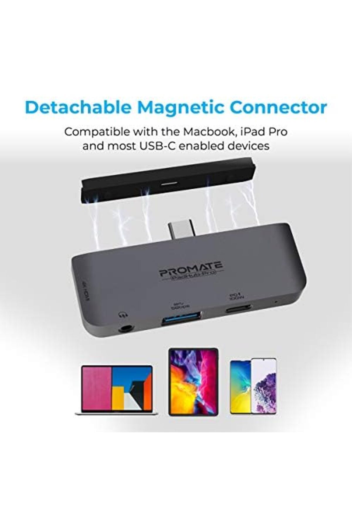 Promate-USB-C Hub, 4-in-1 Multi-Media Type-C Adapter with 100W USB-C Power Delivery Port, High-Defin 5