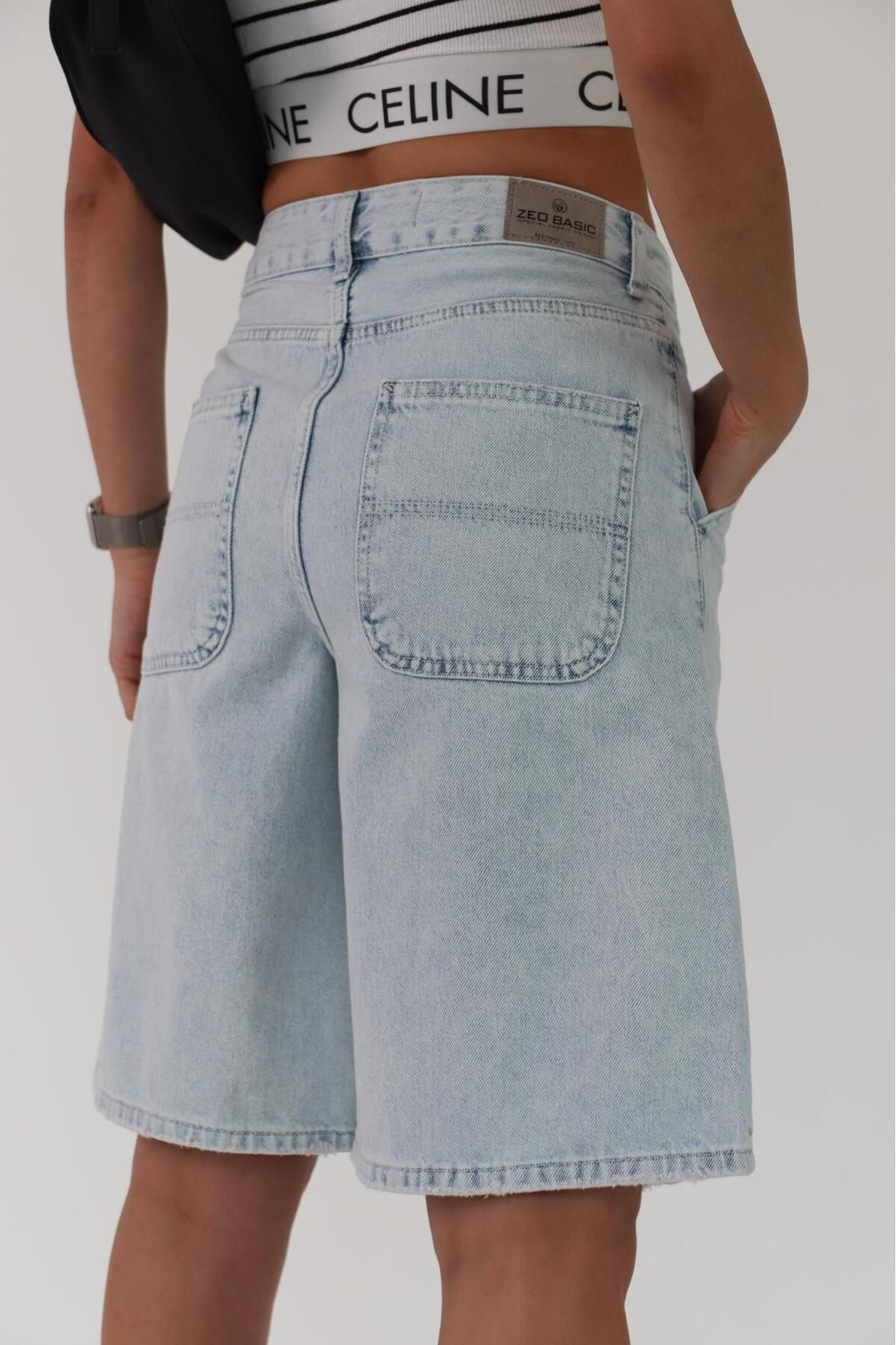 Zeo Basic-Pantaloni scurți bermuda de damă, lungime midi, albastru gheață deschis 7
