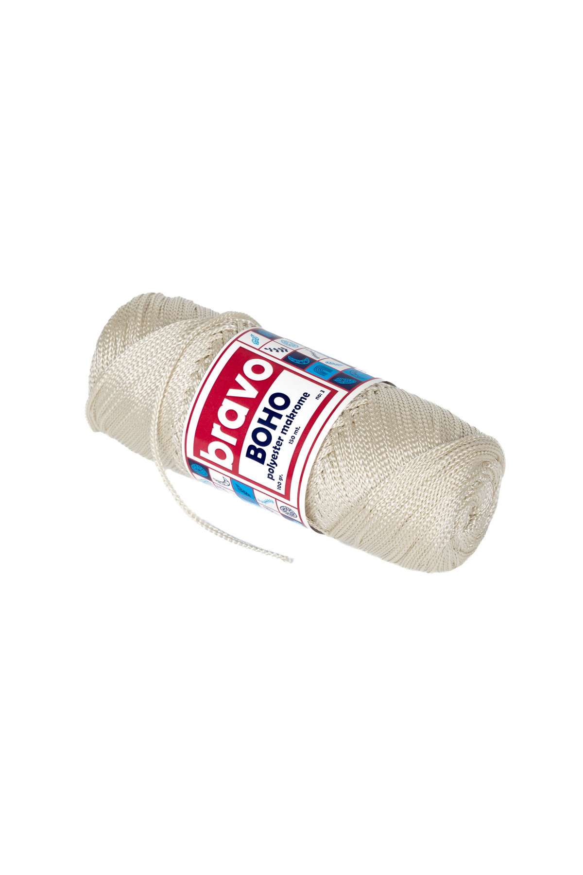 Boho Polyester Macrame Yarn 1.5 Mm 100 Gr 150 Meters No: 3 mm (Color Code: 16) Light Cream