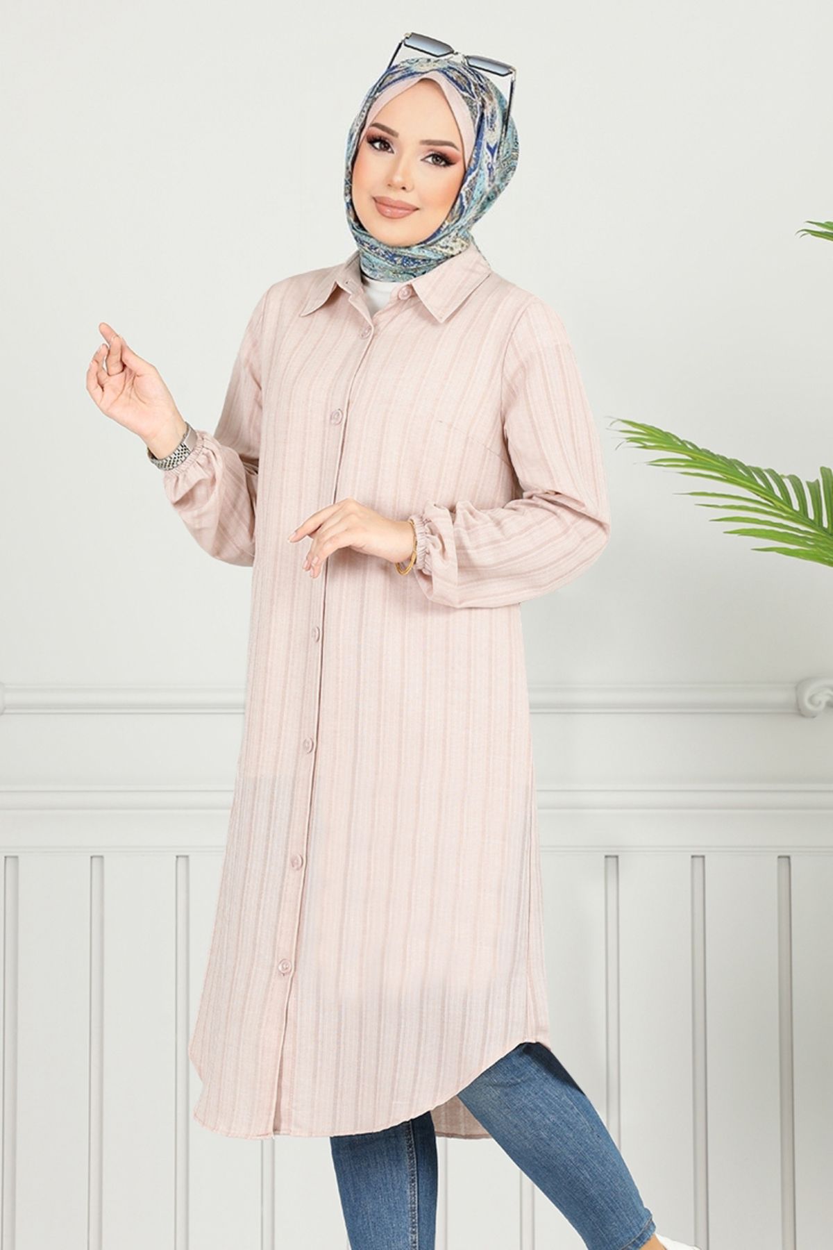 ModaMerve-Shirt Collar Hijab Tunic 4448Ktr927-M Mink 3