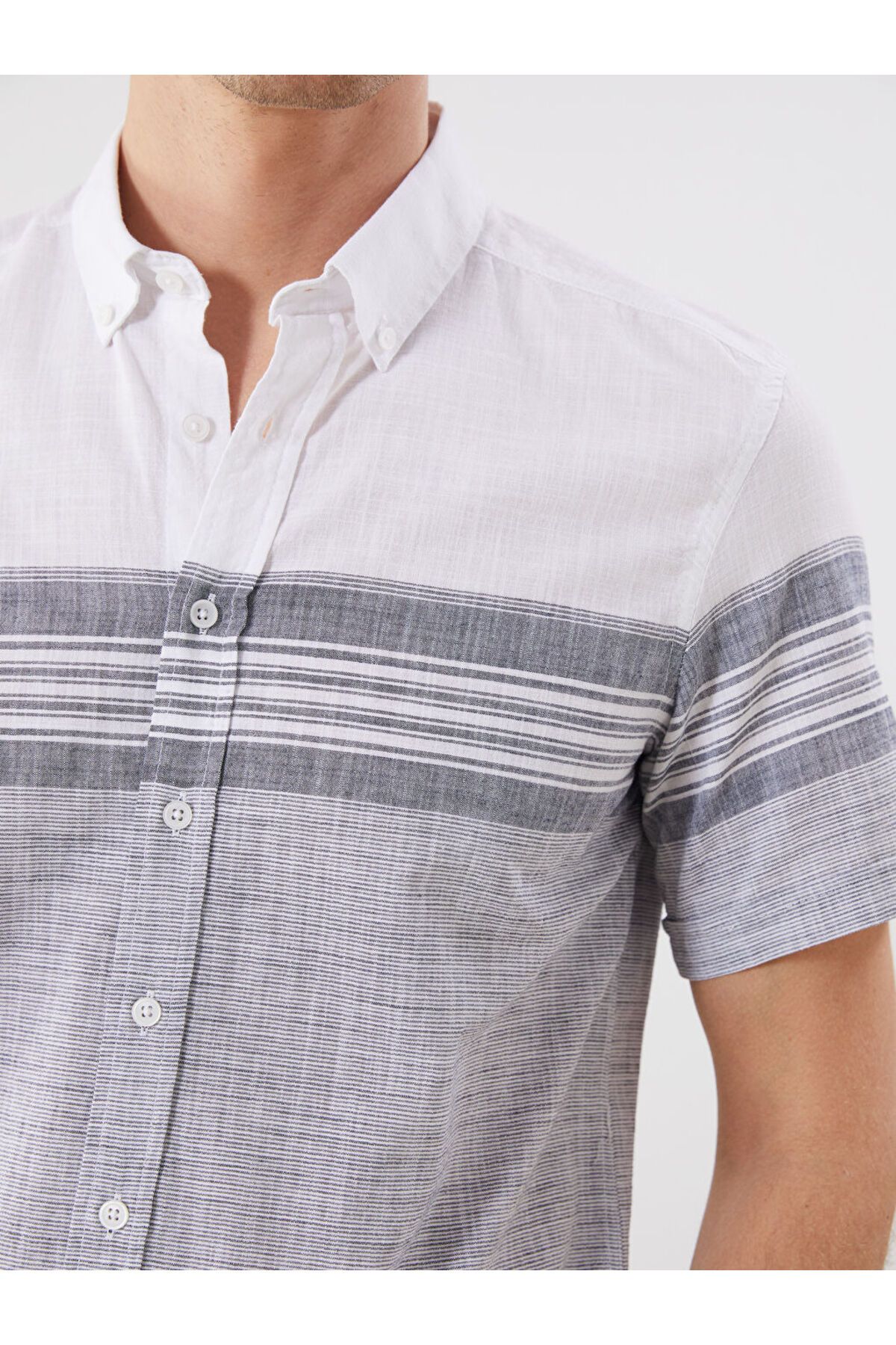 LC Waikiki-Green Regular Fit Short Sleeve Striped Poplin Men's Shirt 3