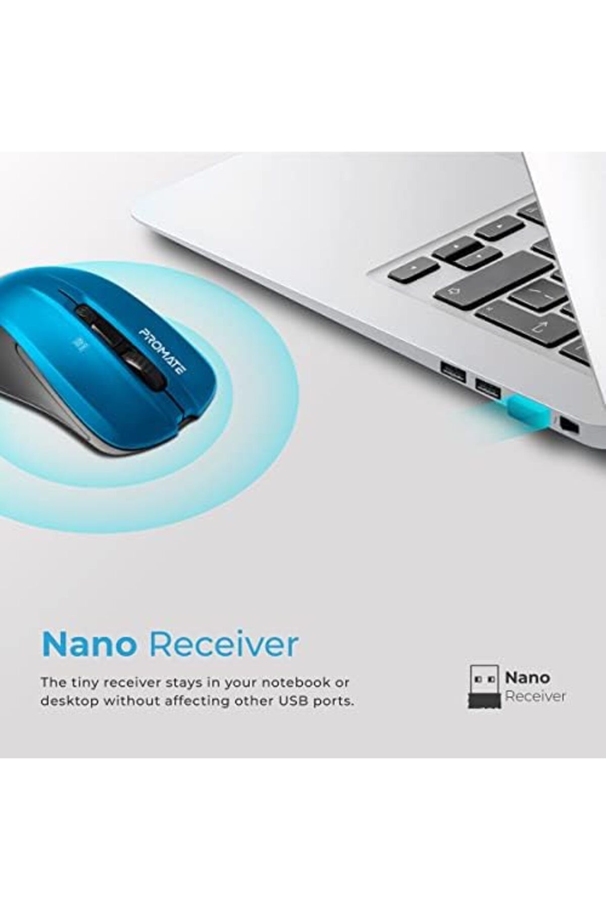 Promate-Ambidextrous Wireless Mouse, Ergonomic 2.4 GHz High-Precision Optical Mouse with 10m Range, 4