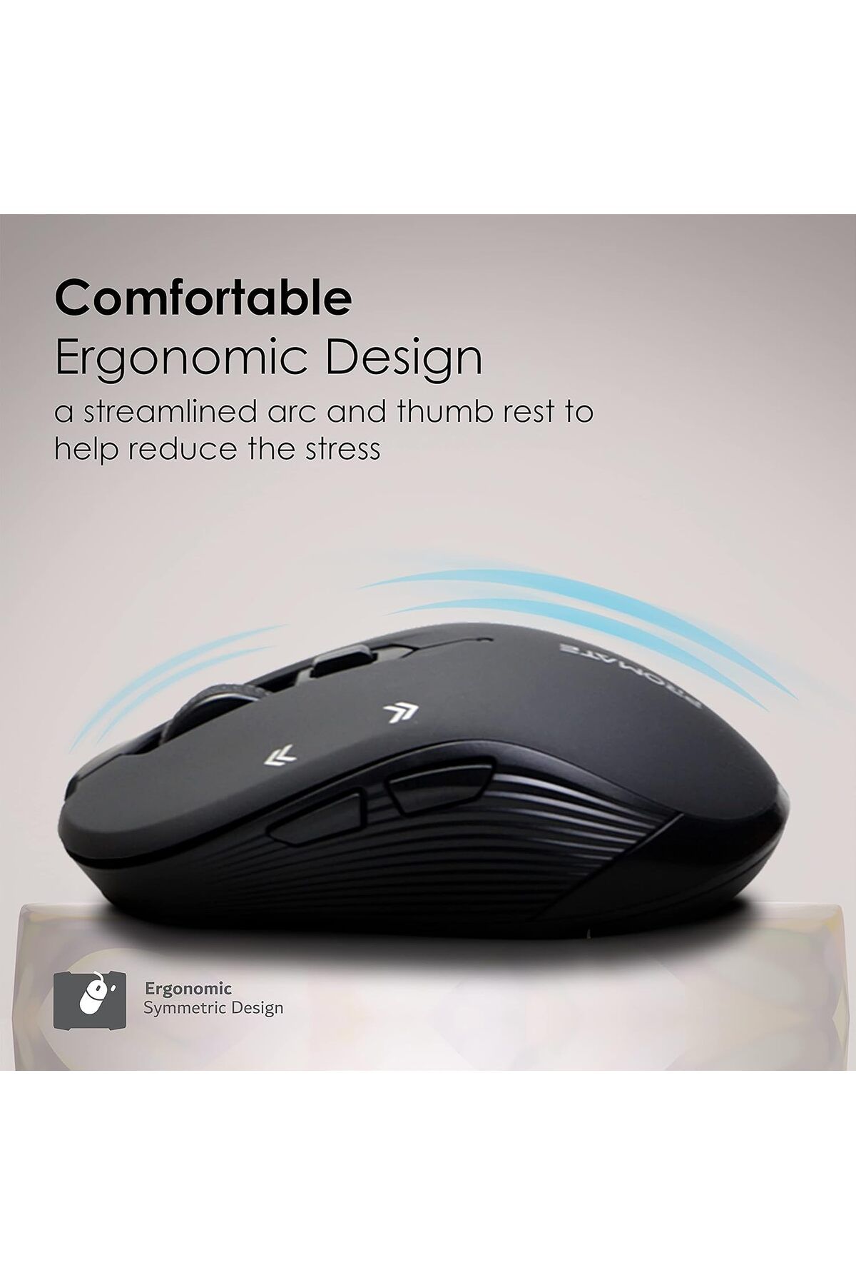 Promate-Promate 1600DPI Wireless Mouse, Ergonomic Symmetric 2.4GHz Cordless Optical Mouse with Nano Receiver 3