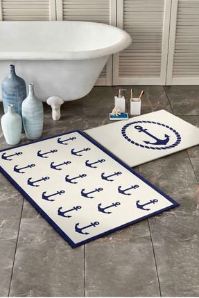 DERAS HOME 2'li Yıkanabilir Kaymaz Taban Banyo Paspası 60*100 Cm - 40*60 Cm