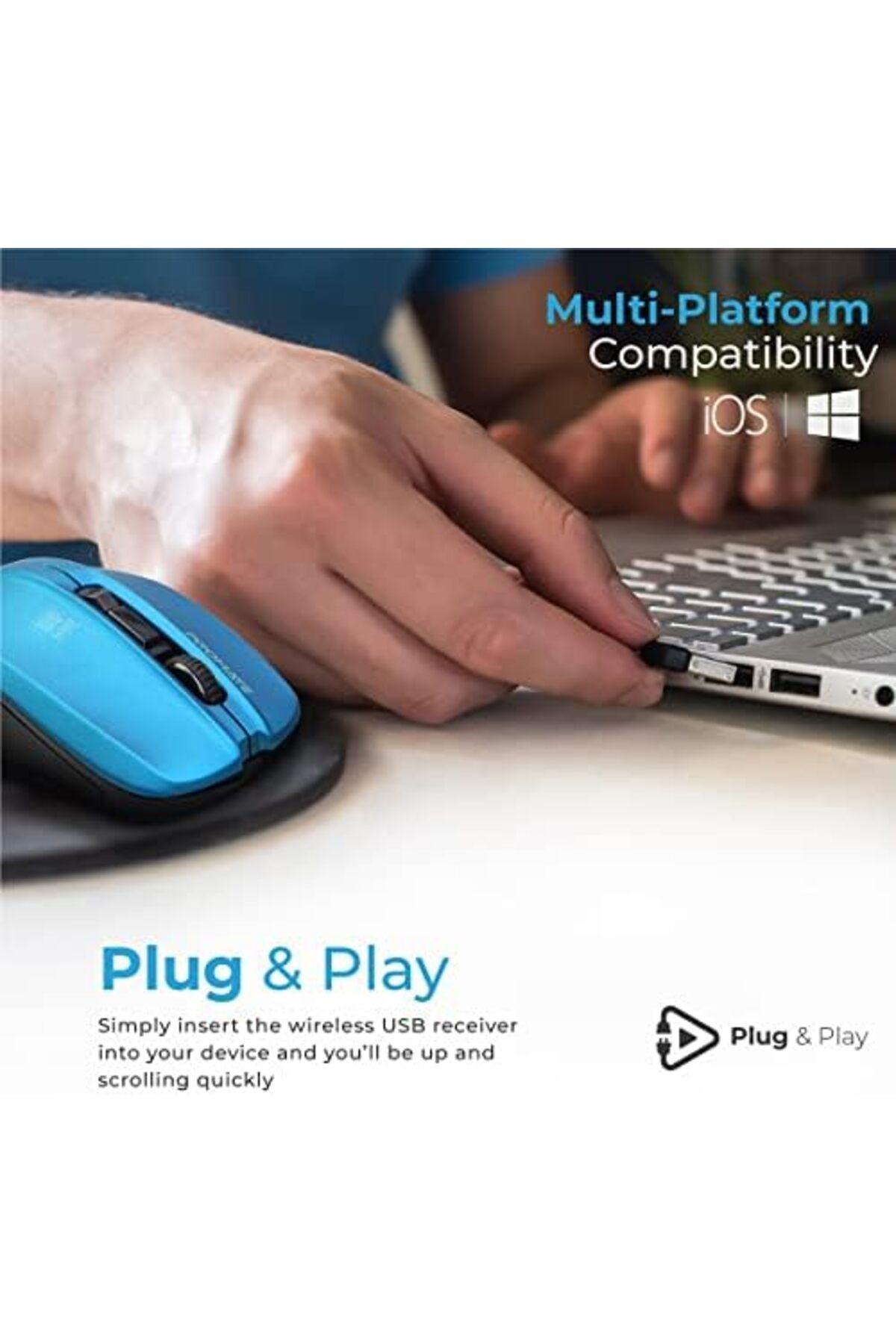 Promate-Ambidextrous Wireless Mouse, Ergonomic 2.4 GHz High-Precision Optical Mouse with 10m Range, 5