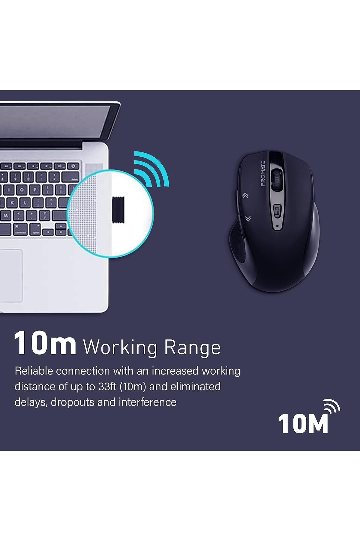 Promate-Promate 2.4G Wireless Mouse, High Precision 1600DPI Optical Cordless Mouse with USB Nano Receiver, 1 5