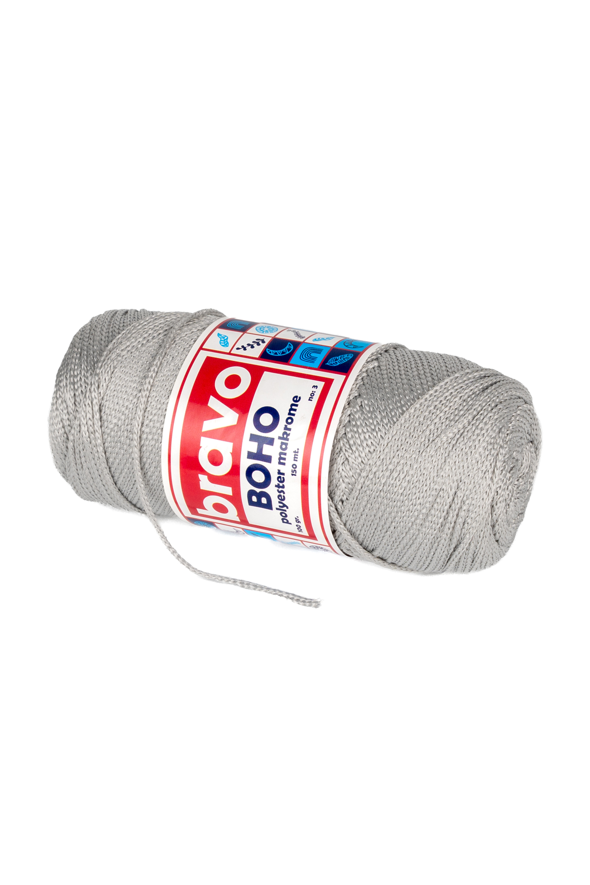 Boho Polyester Macrame Yarn 1.5 Mm 100 Gr 150 Meters No: 3 (Color Code: 60) Light Gray