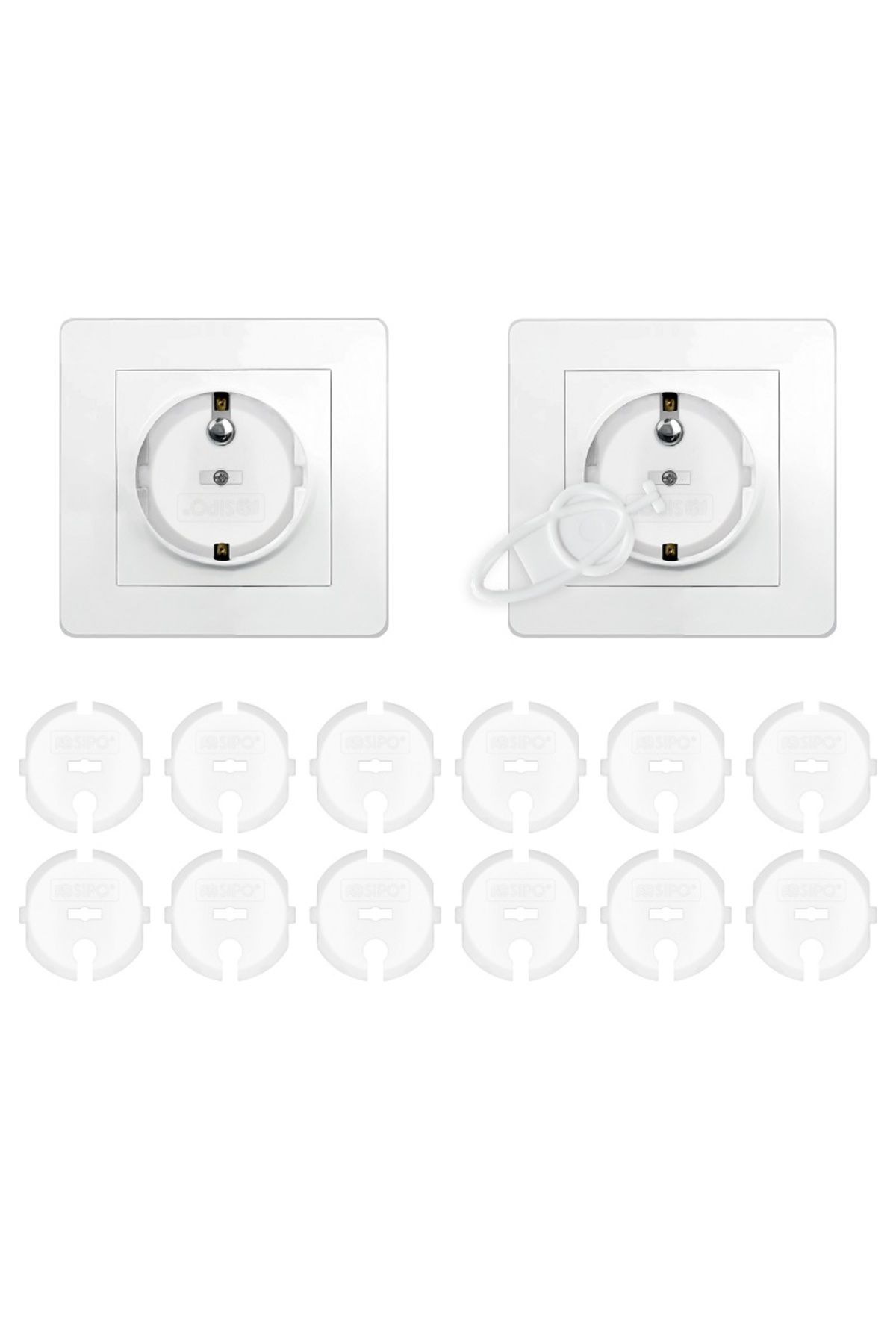 SIPO-Set of 12 protective covers for grounded sockets, with two keys, SIPO 2