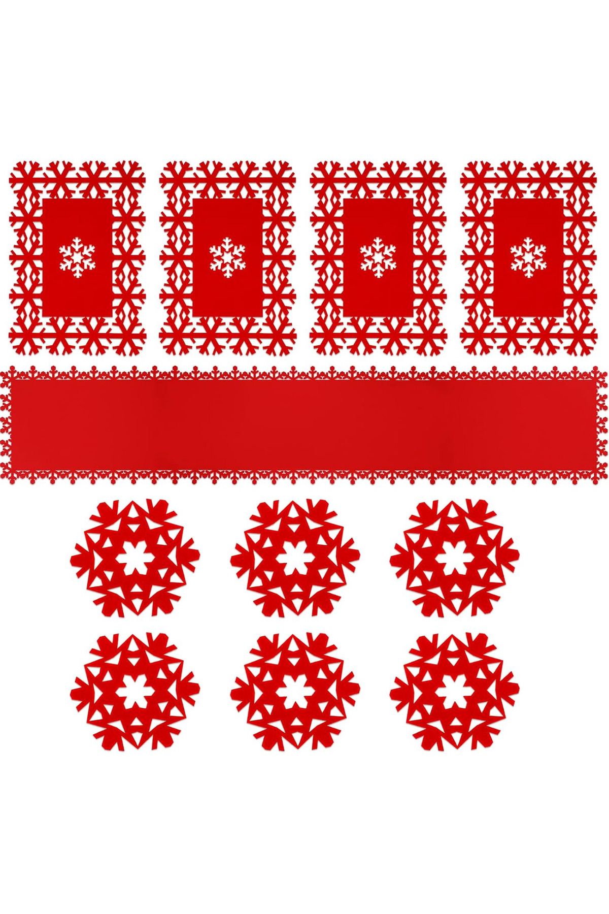 OEM Set 11 Piese, Fata De Masa Decorativa, 4 Servetele De Masa Si 6 Suporturi Pentru Pahar, 180 X 35 Cm - One Size