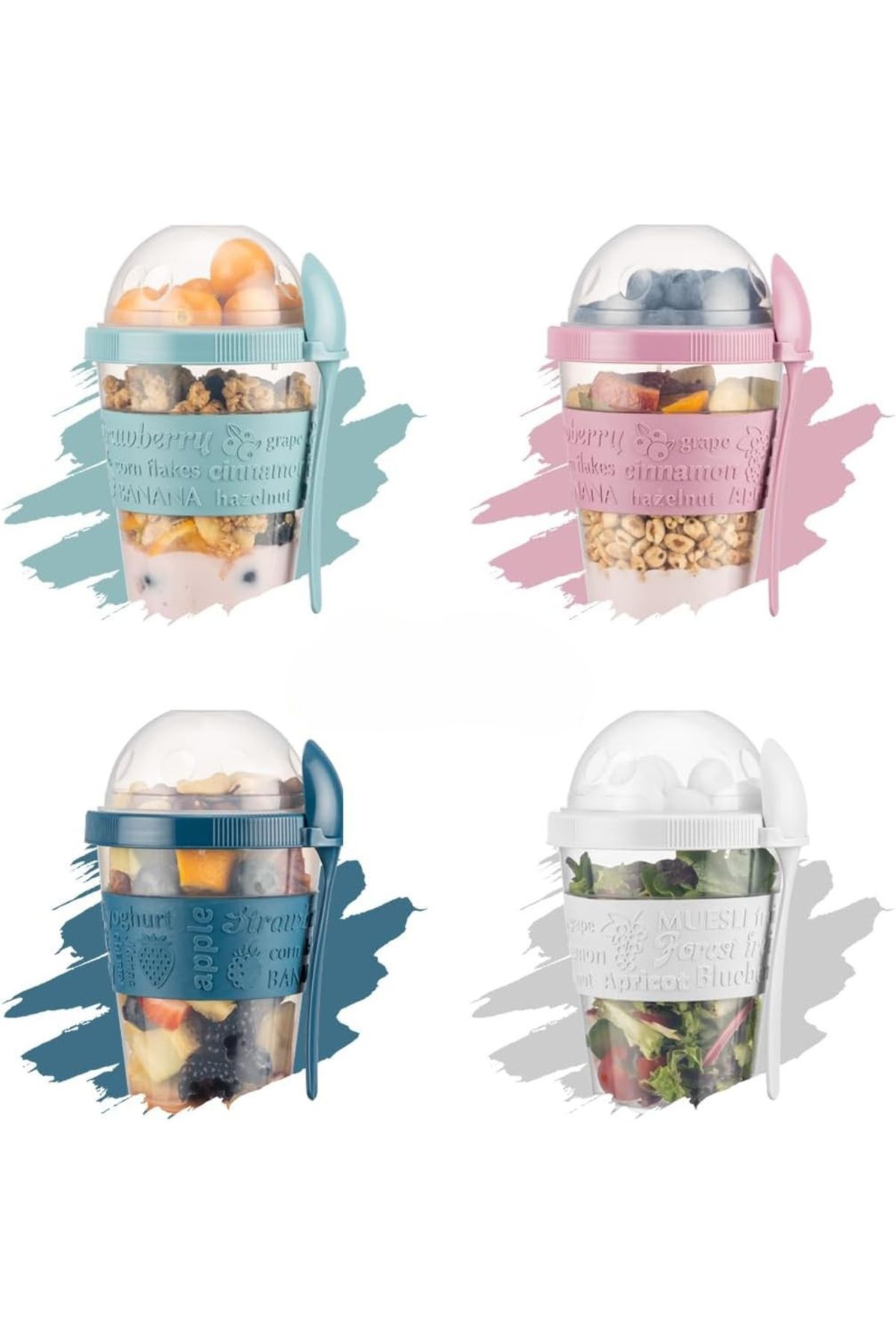 Righton-4-Piece 600 ml Takengo Fruit Yogurt and Musli Container with Spoon and Bowl Practical Portable Cup with Lid 7