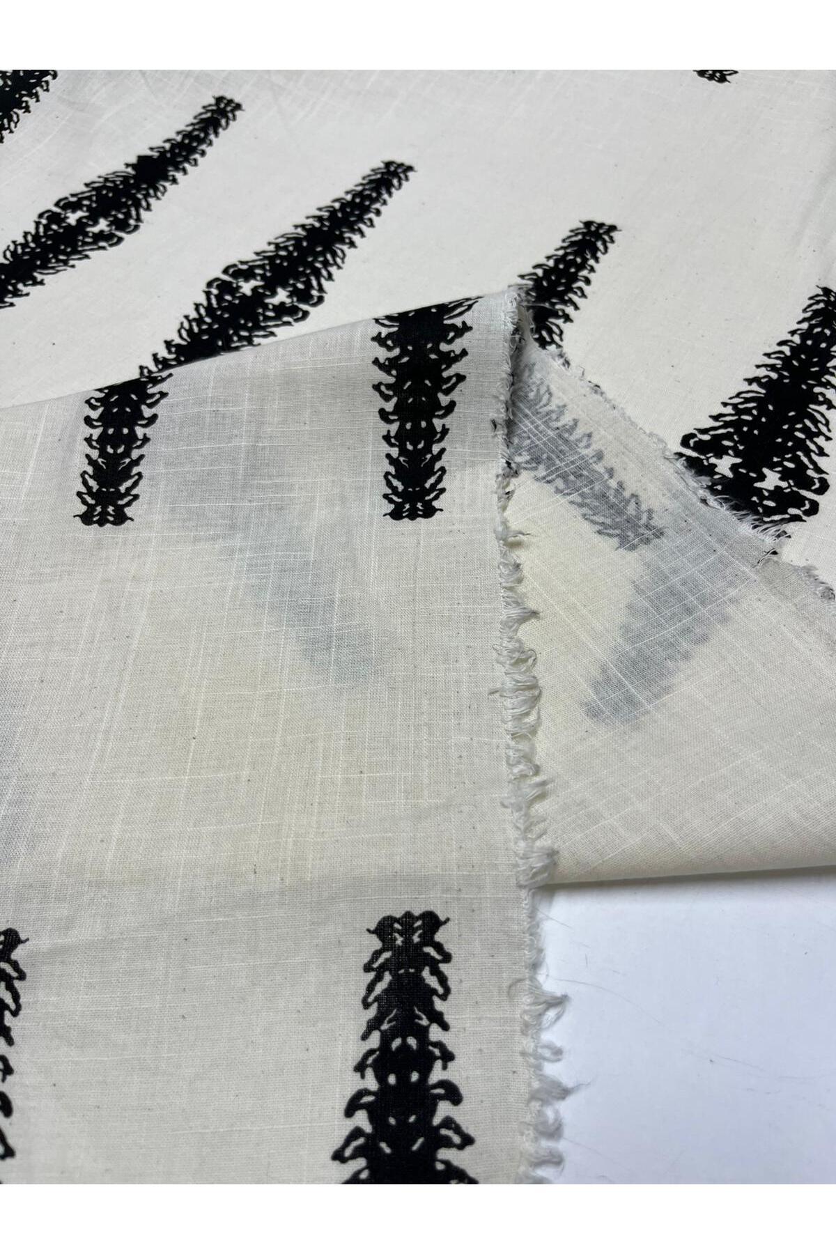 Kumaş sever-Cream Color Base Ethnic Patterned Raw Linen Fabric by the Meter 4