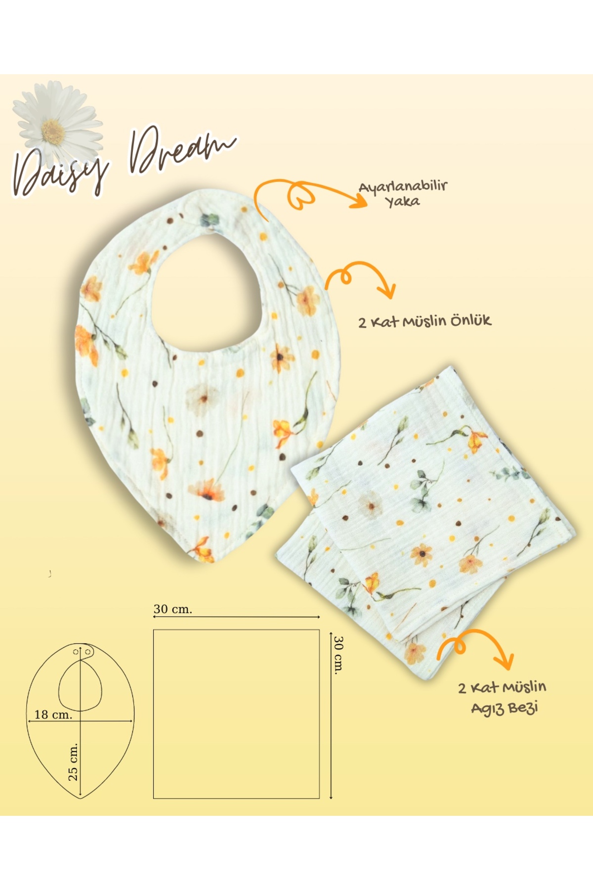 Momfey Organics Daisy Dream Beslenme Mini Set Emzirme Örtüsü Önlük Ağız Bezi fotoğrafı 5 (önizleme)