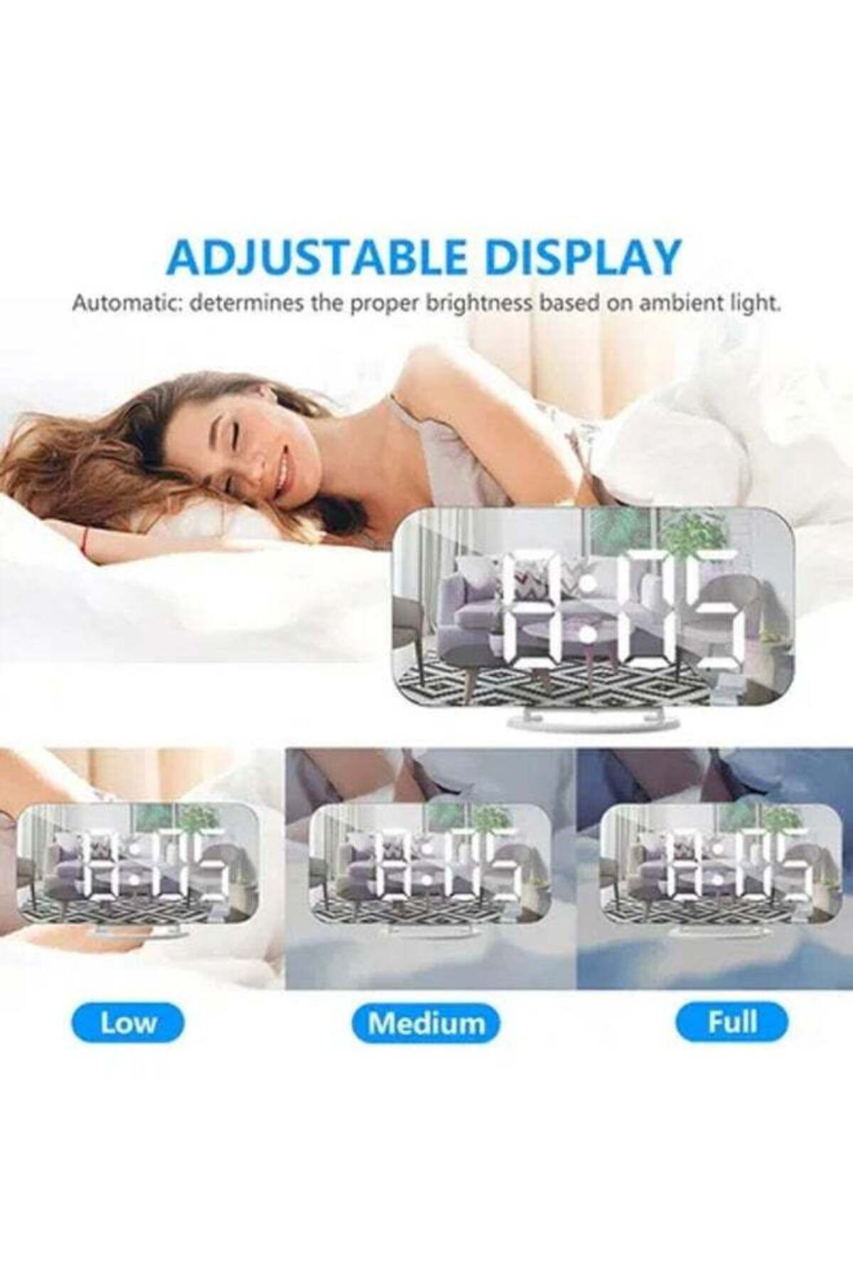 COOYA-LED Mirror Table Clock-Digital Alarm Clock with Date/Temperature Display,16cm(White) 5