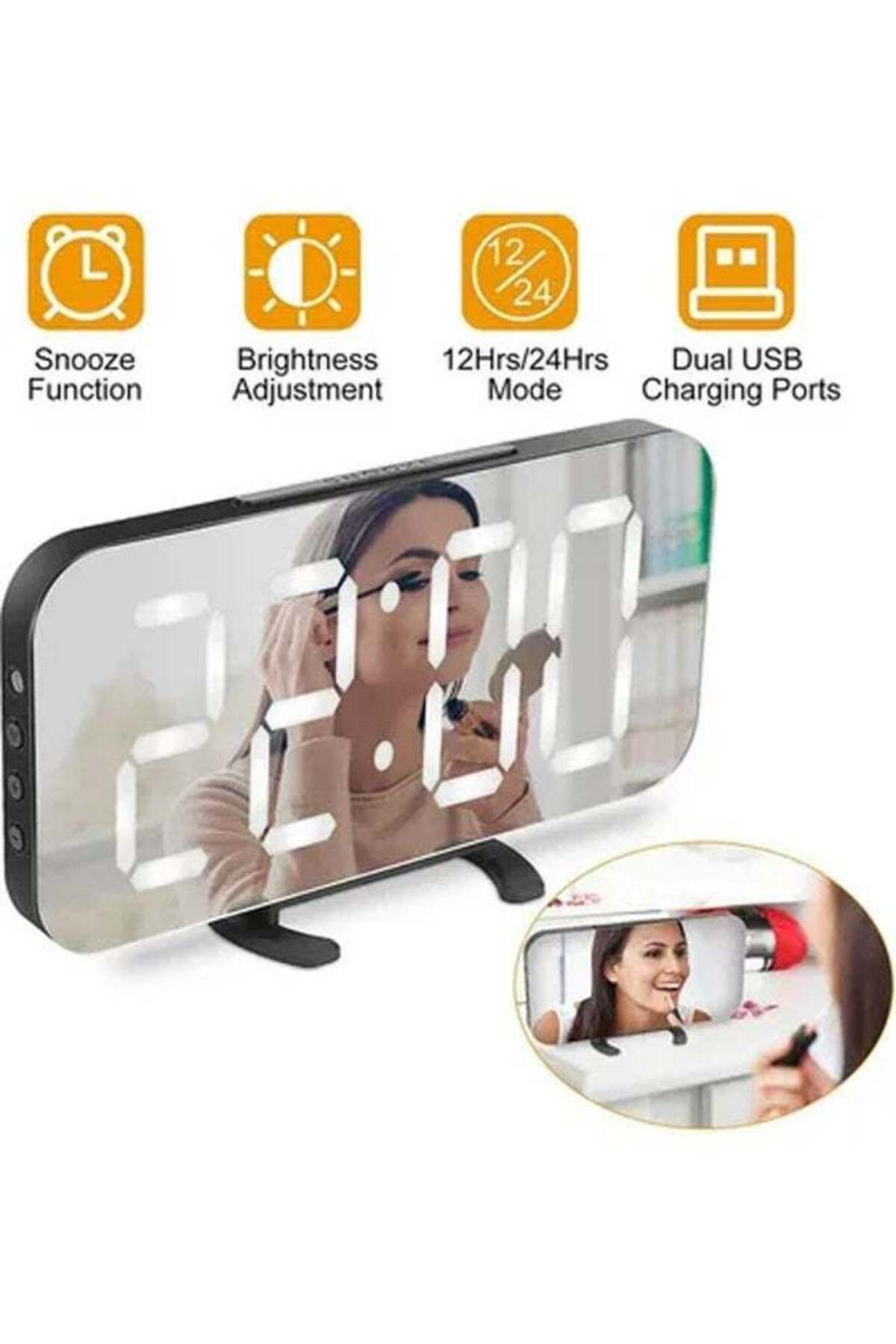 COOYA-LED Mirror Table Clock-Digital Alarm Clock with Date/Temperature Display,16cm(White) 4