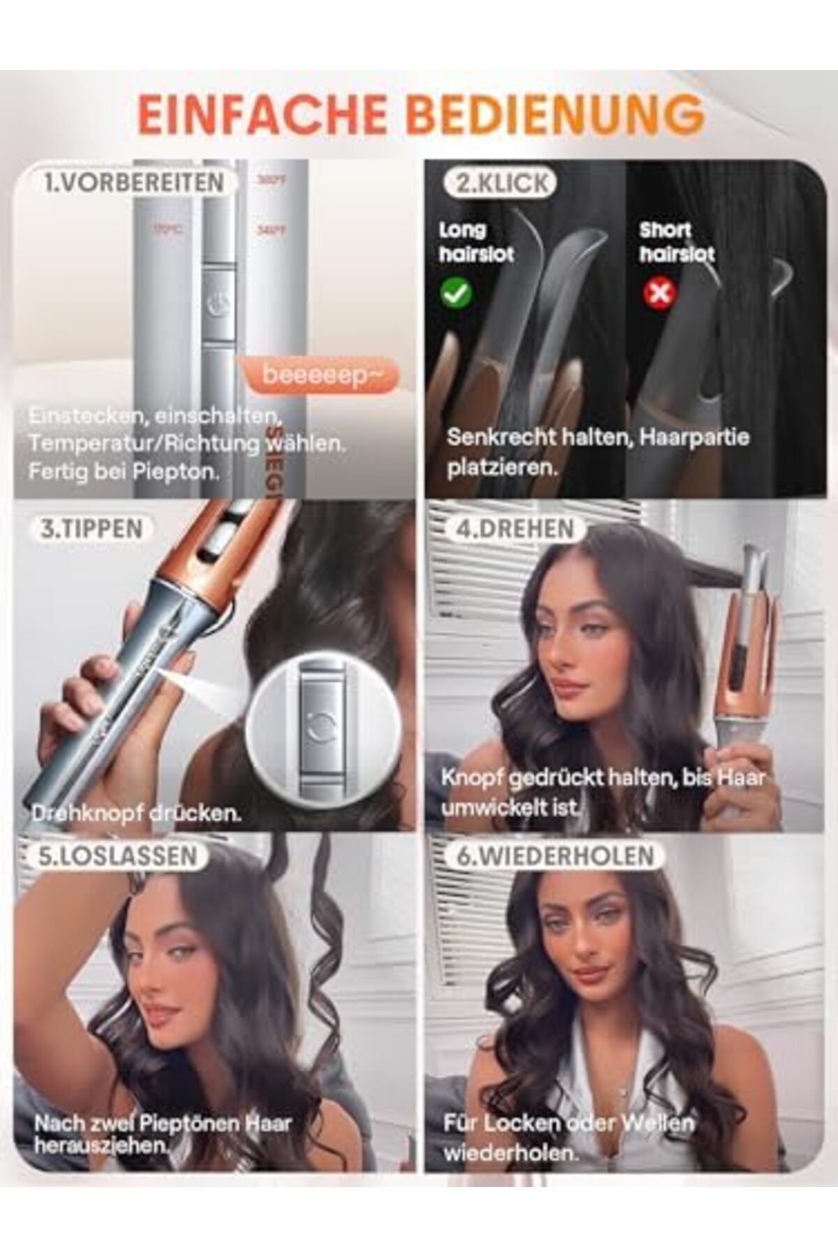 SHEGLAM-Automatic Curling Iron 1 ¼ inch with 3 Temperatures Fast Heating, 2-Way Rotation, Automatic 6