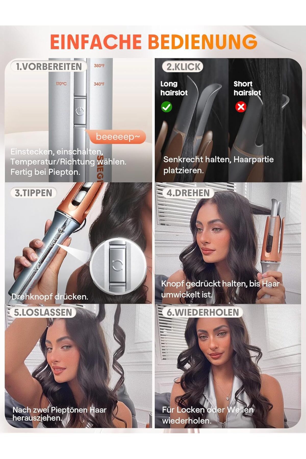 SHEGLAM-Automatic Curling Iron 1 ¼ inch with 3 Temperatures Fast Heating, 2-Way Rotation, Automatic 5