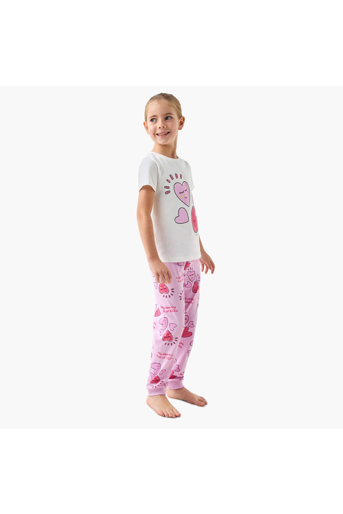 Juniors-Heart Print T-shirt And Pyjama Set 1