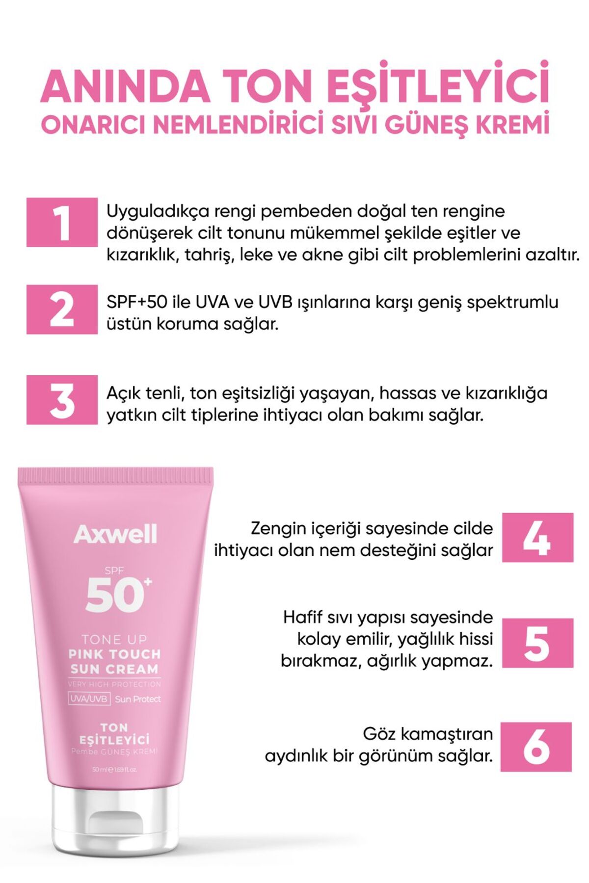 Pink Touch Anında Ton Eşitleyici Onarıcı Nemlendirici Pembe Yüz Güneş Kremi Spf50 50 Ml — PGK22 — تصویر 6 از 10