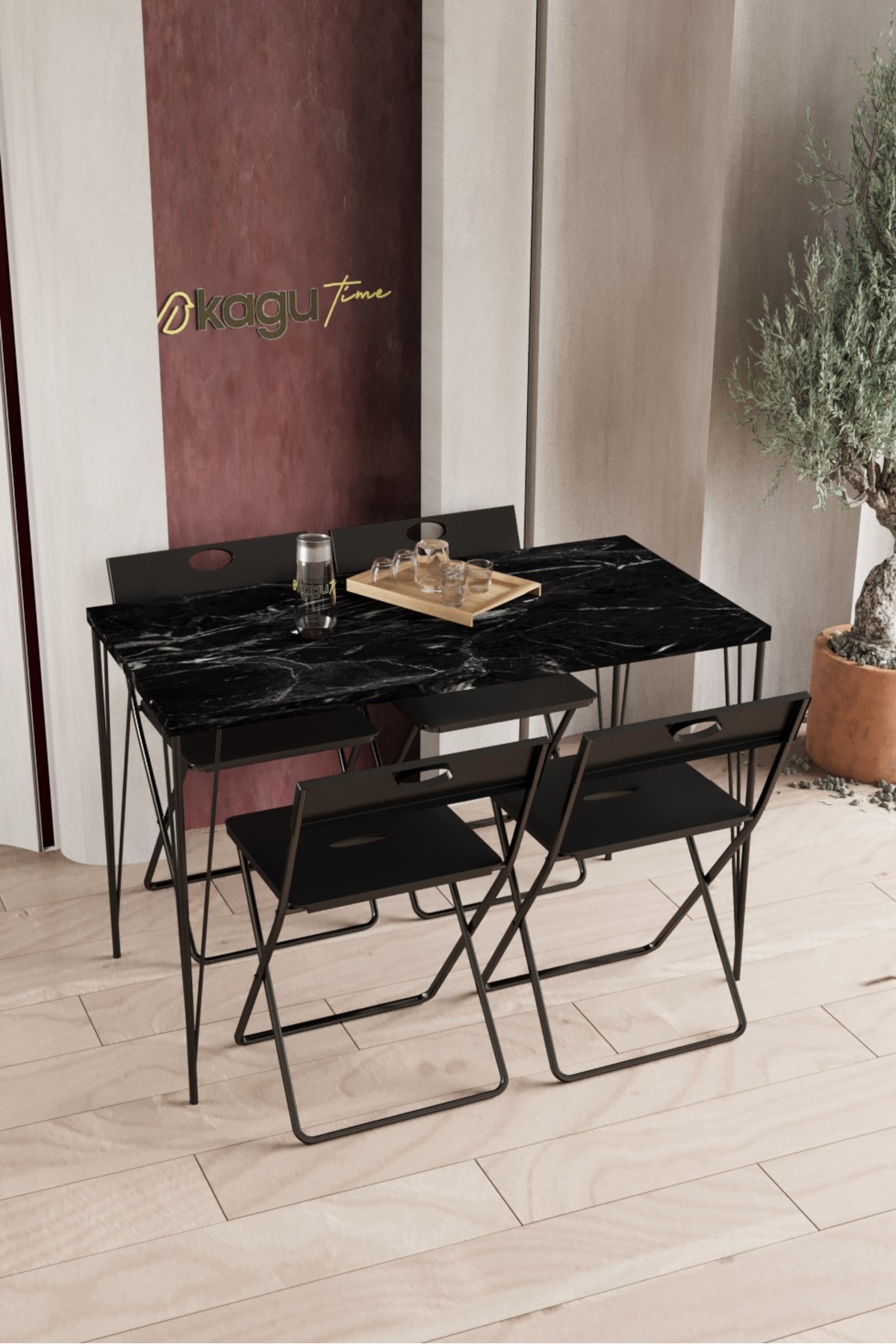 Kagu Smart Mutfak Masa ve 4 Katlanır Sandalye 60x120