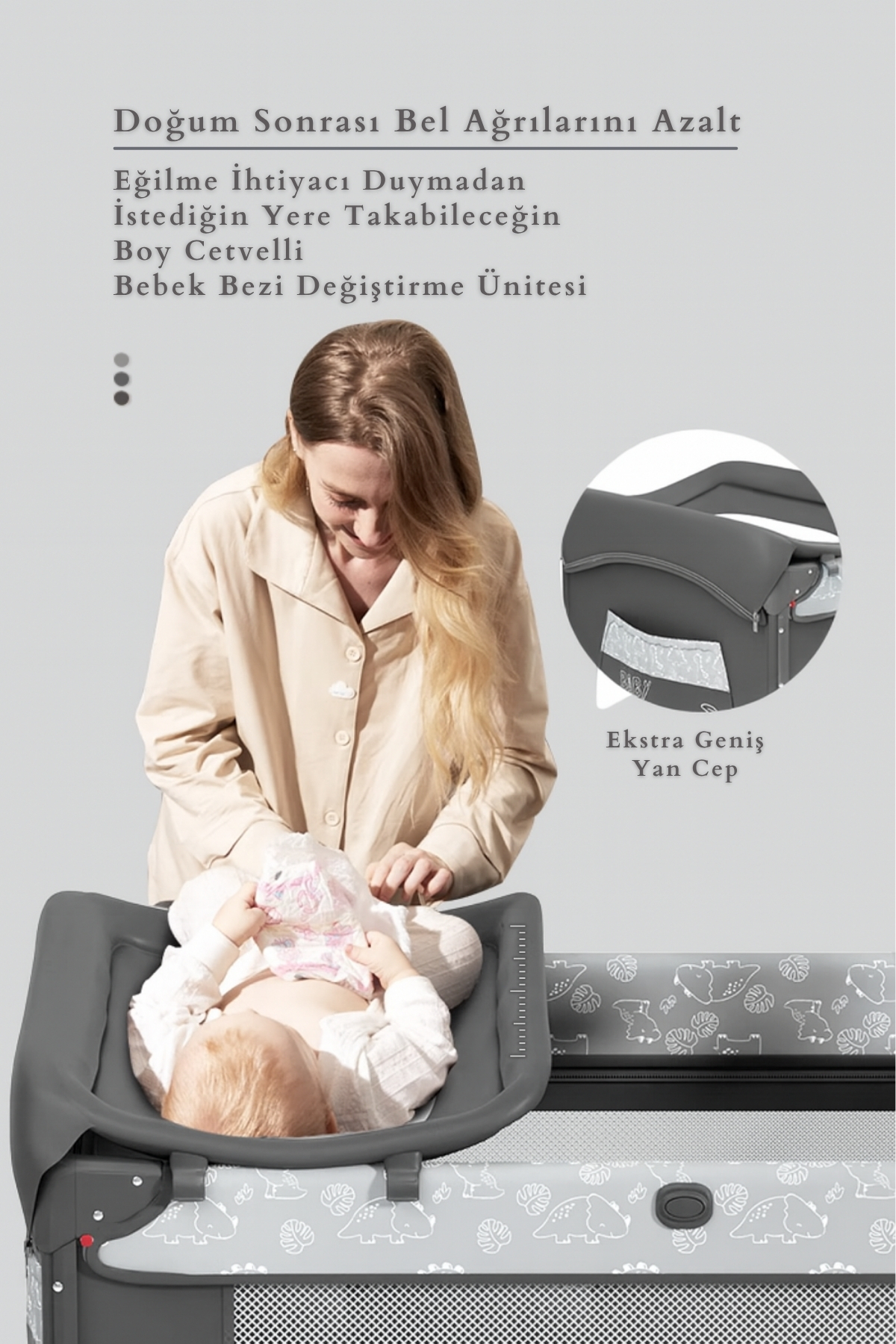 Kiwi Wild 3in1 Anne Yanı Park Yatak Katlanır Beşik, Tekerlekli, Yan Açılır fotoğrafı 7 (önizleme)