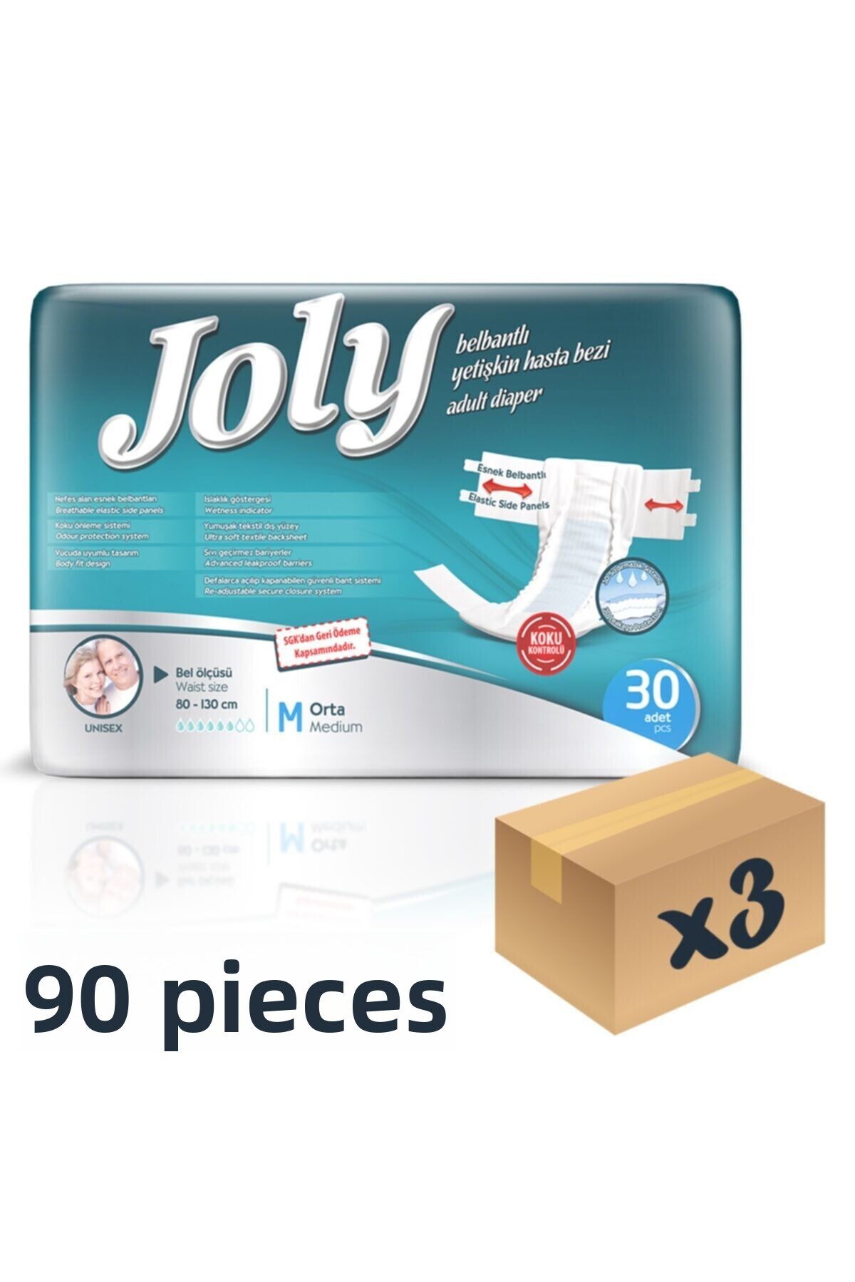 Joly-Adult Patient Diapers with Flexible Waistband Medium 3 Packs of 30 90 Pieces 2