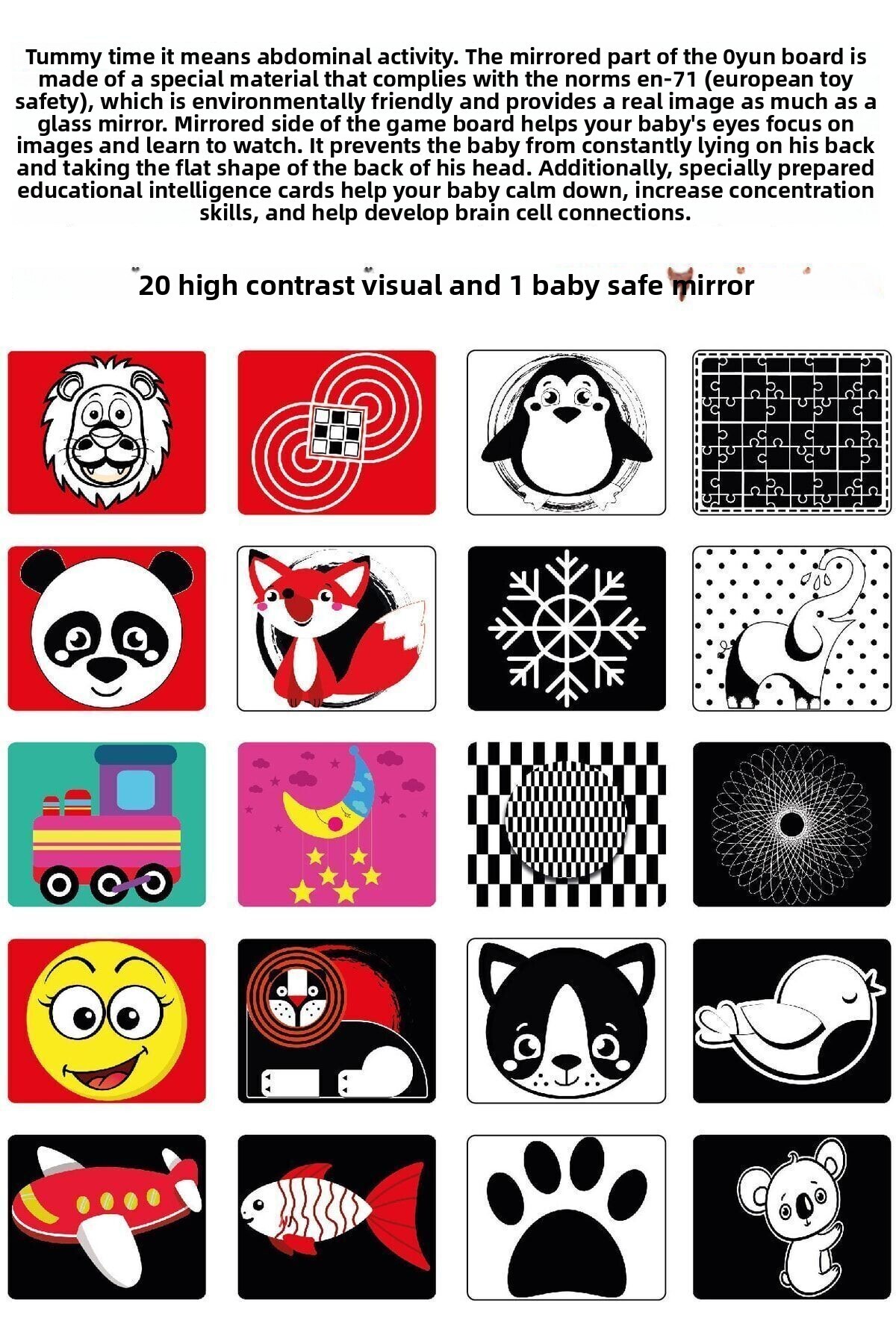 اولین کارتهای هوشمندانه نوزاد من - کارتهای فلیش و کارتهای آموزشی آیینهای برای بازی روی شکم