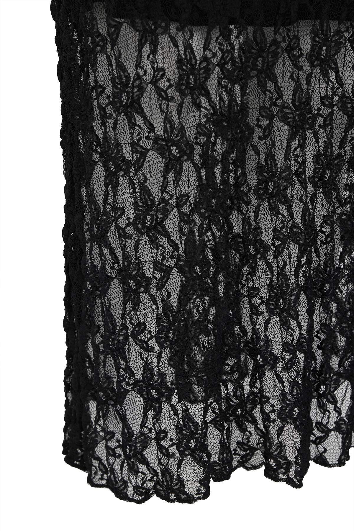 Trendyolmilla  Siyah Dantel A-line Mini Astarlı Büyük Beden Etek TBBSS25AZ00029 - Görsel 8