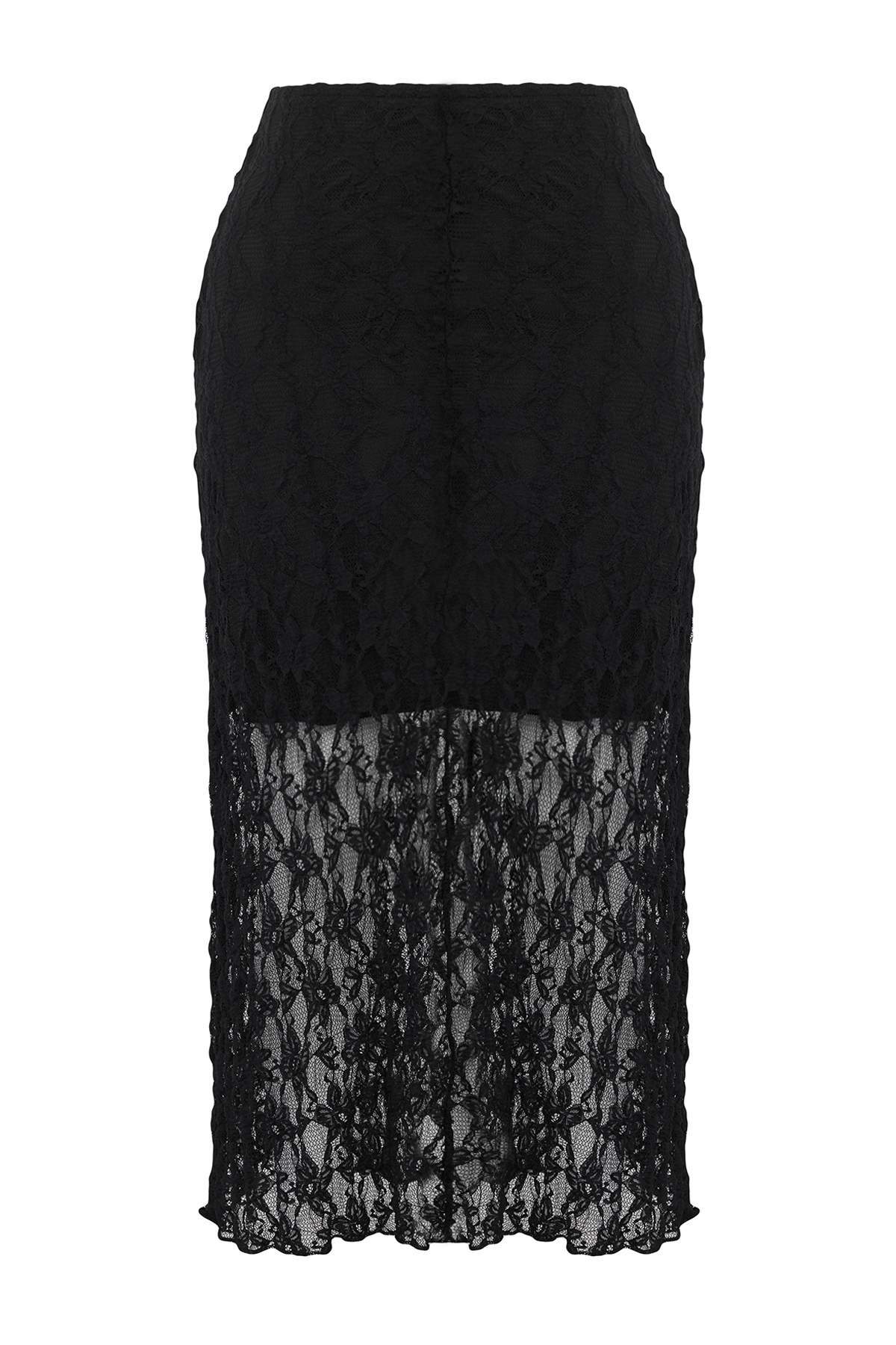 Trendyolmilla  Siyah Dantel A-line Mini Astarlı Büyük Beden Etek TBBSS25AZ00029 - Görsel 10