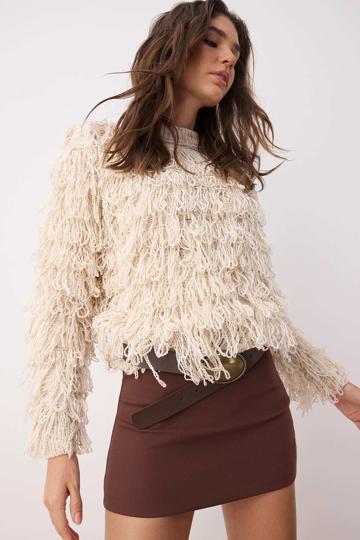 Trendyolmilla  Taş Trend Püsküllü Triko Kazak TWOAW26KZ00040 - Görsel 2